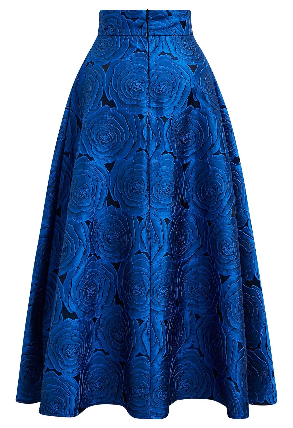 Midnight Rose Jacquard Flare Maxi Skirt