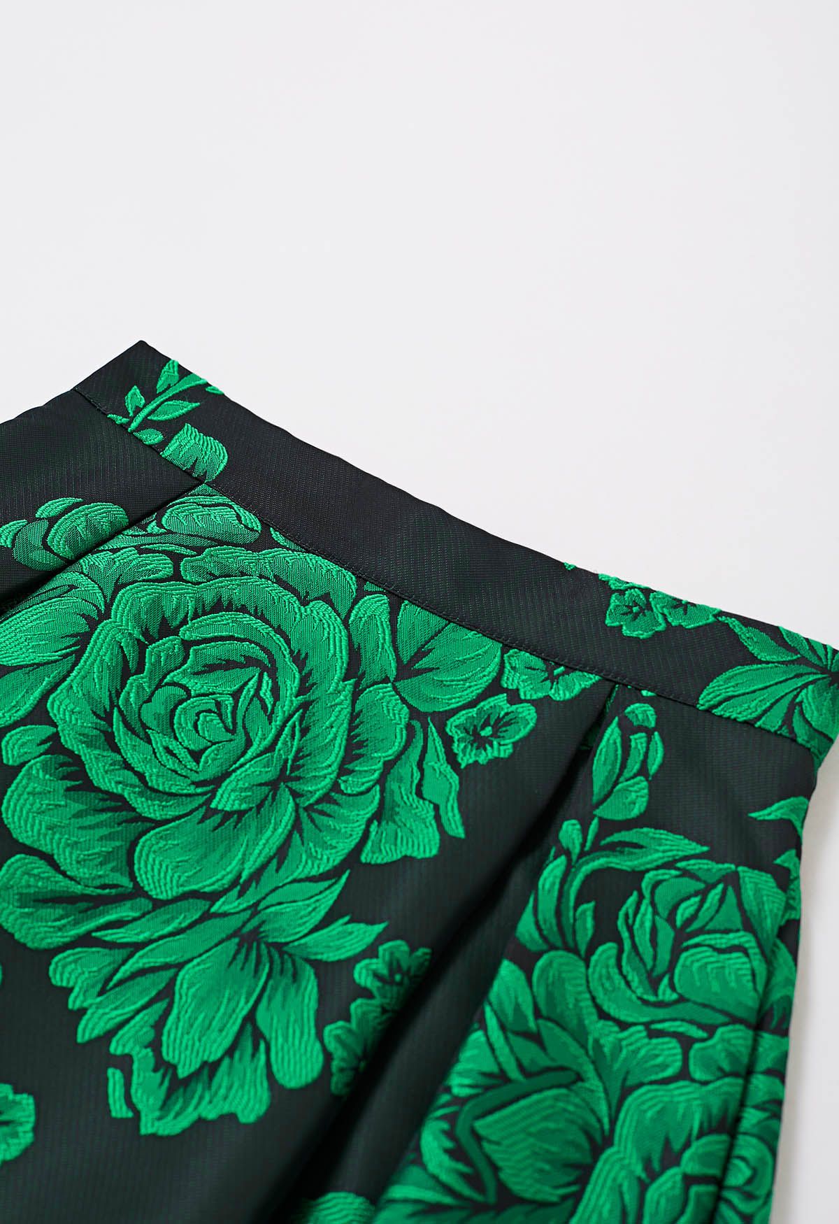 Emerald Blossom Jacquard A-Line Maxi Skirt