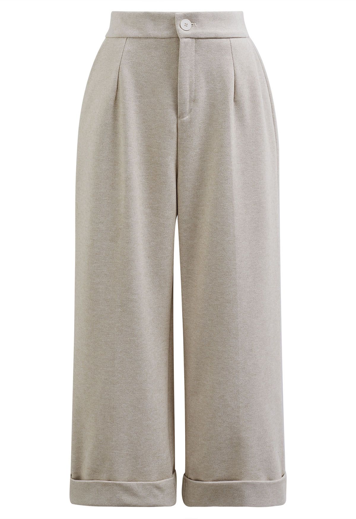 Comfy Chunky Straight-Leg Cuffed Pants in Ivory