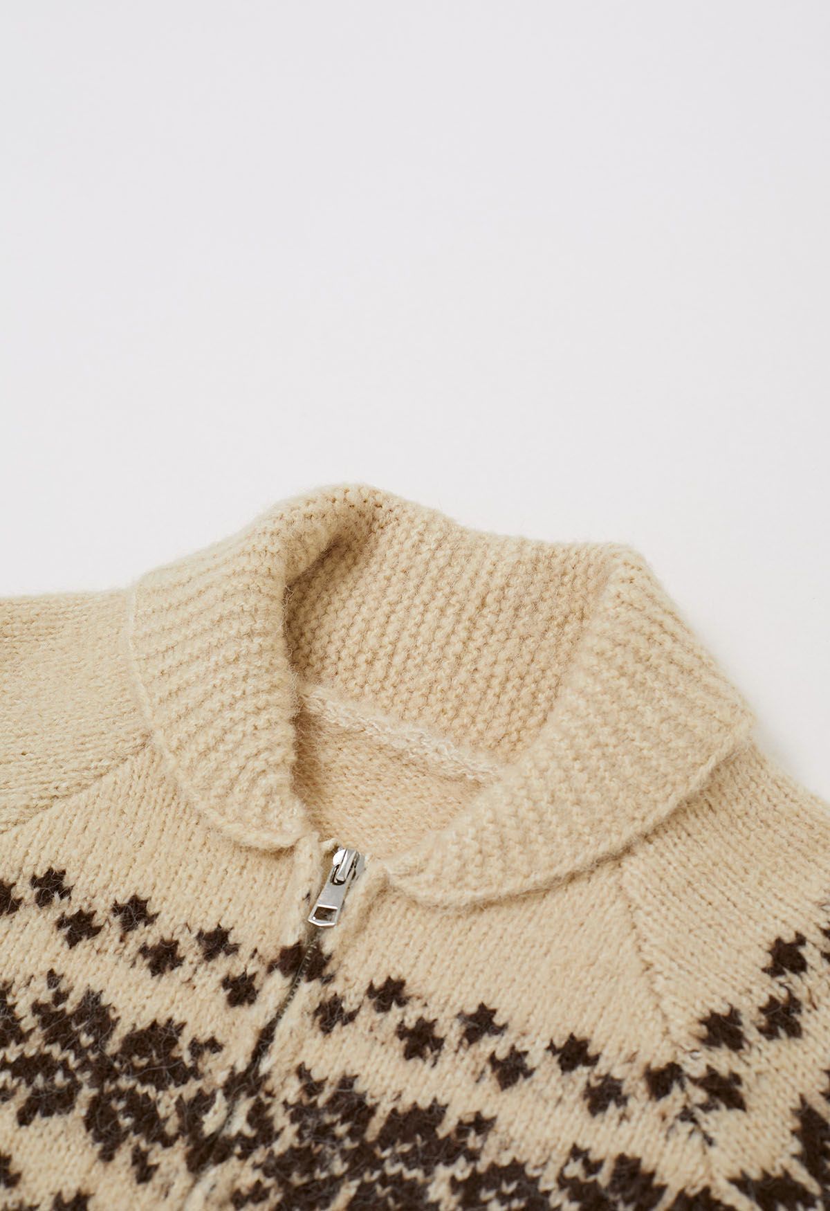 Fair Isle Zipper Knit Sweater in Sand