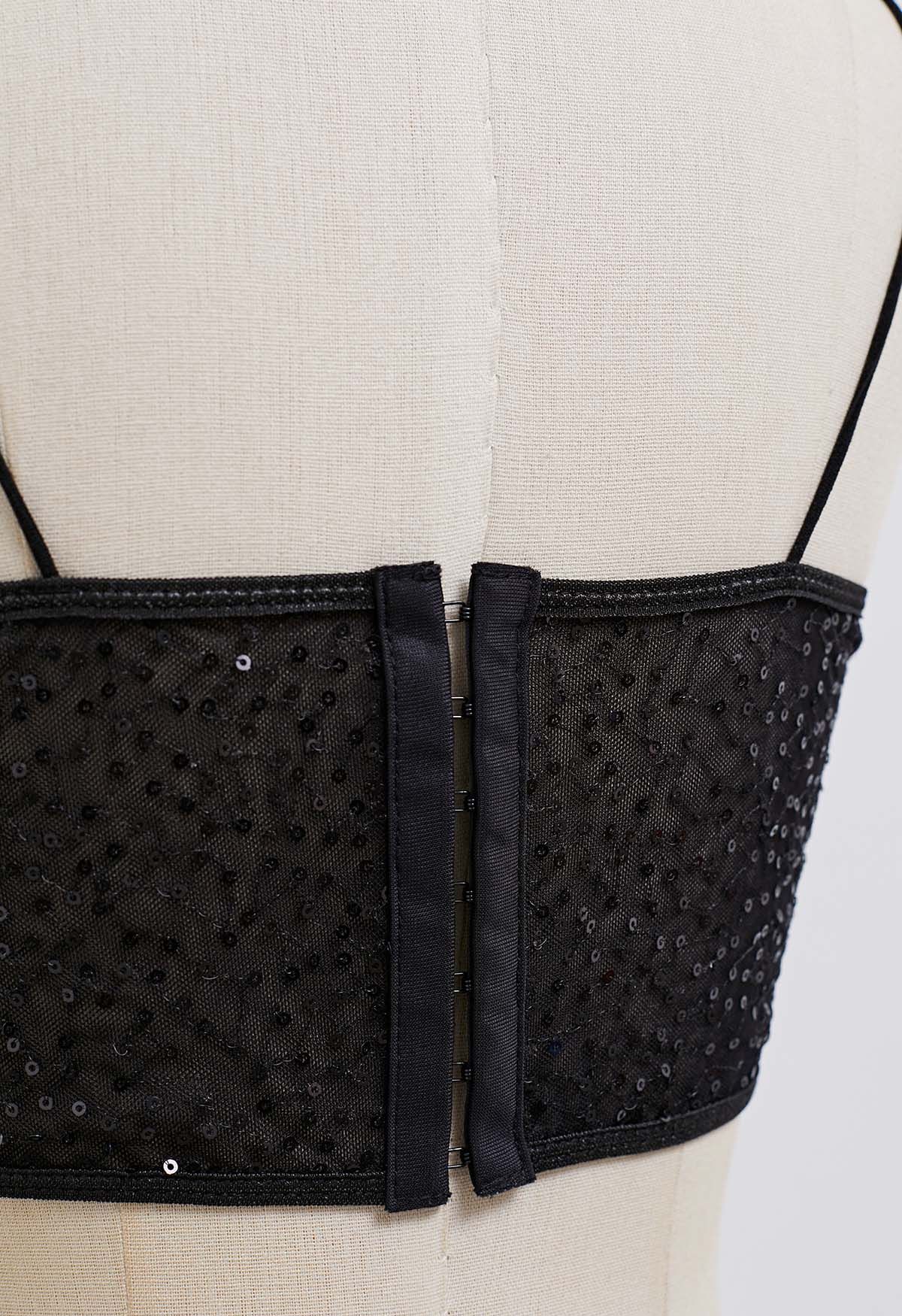 Sequin Embroidered Corset Bustier Top in Black