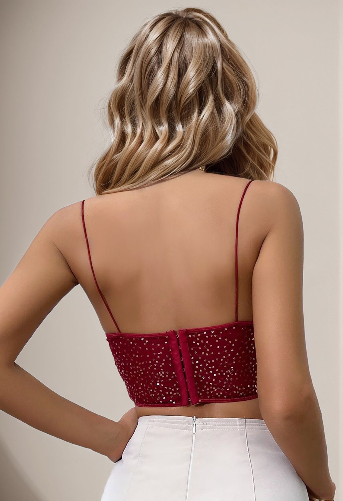 Sequin Embroidered Corset Bustier Top in Burgundy