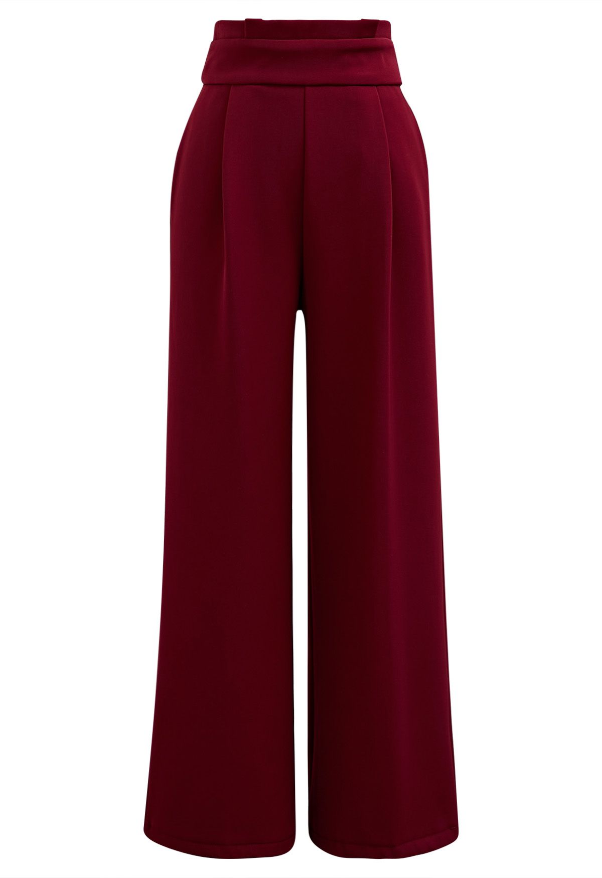 Pleated Waist Chunky Straight-Leg Pants in Burgundy