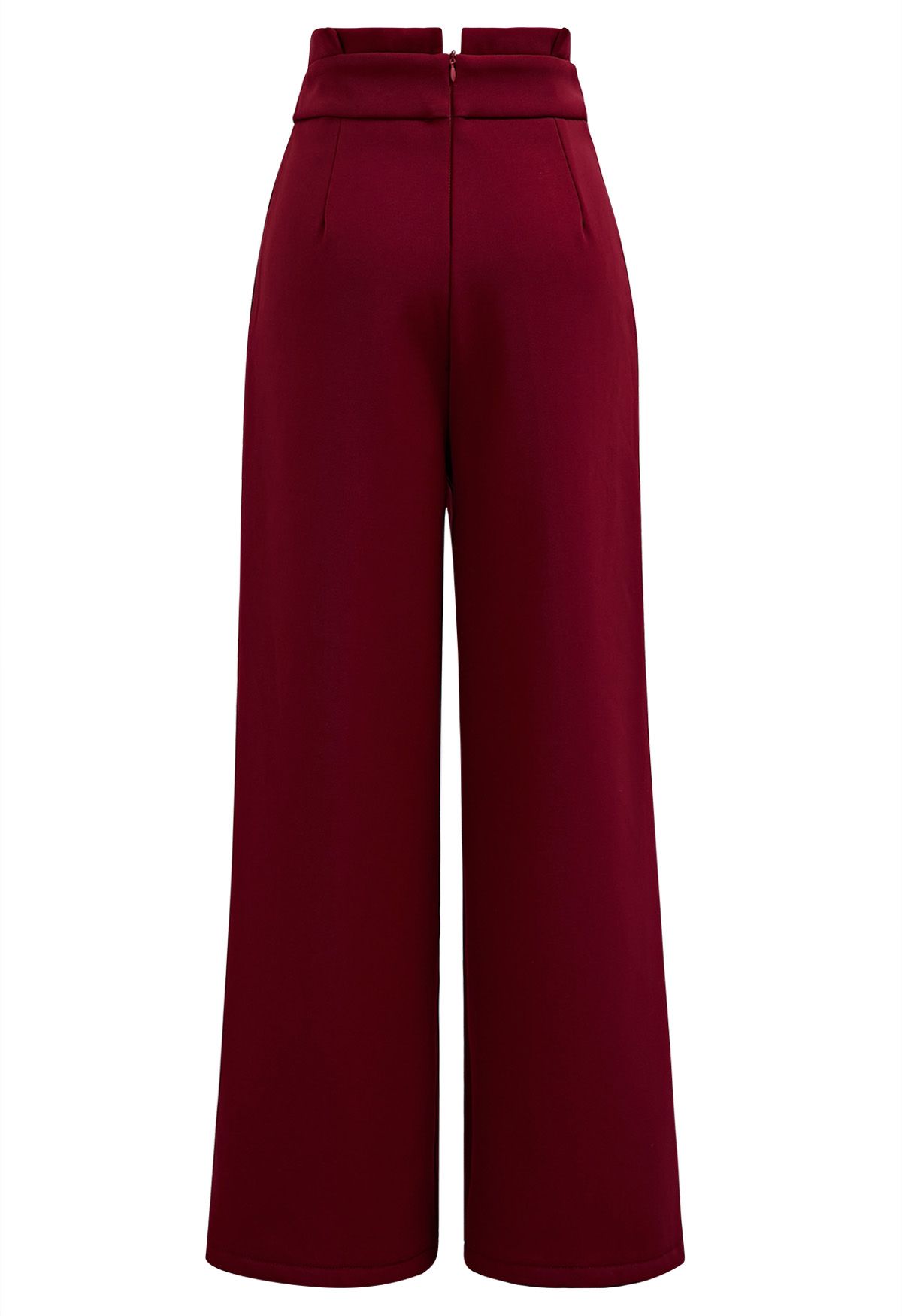 Pleated Waist Chunky Straight-Leg Pants in Burgundy