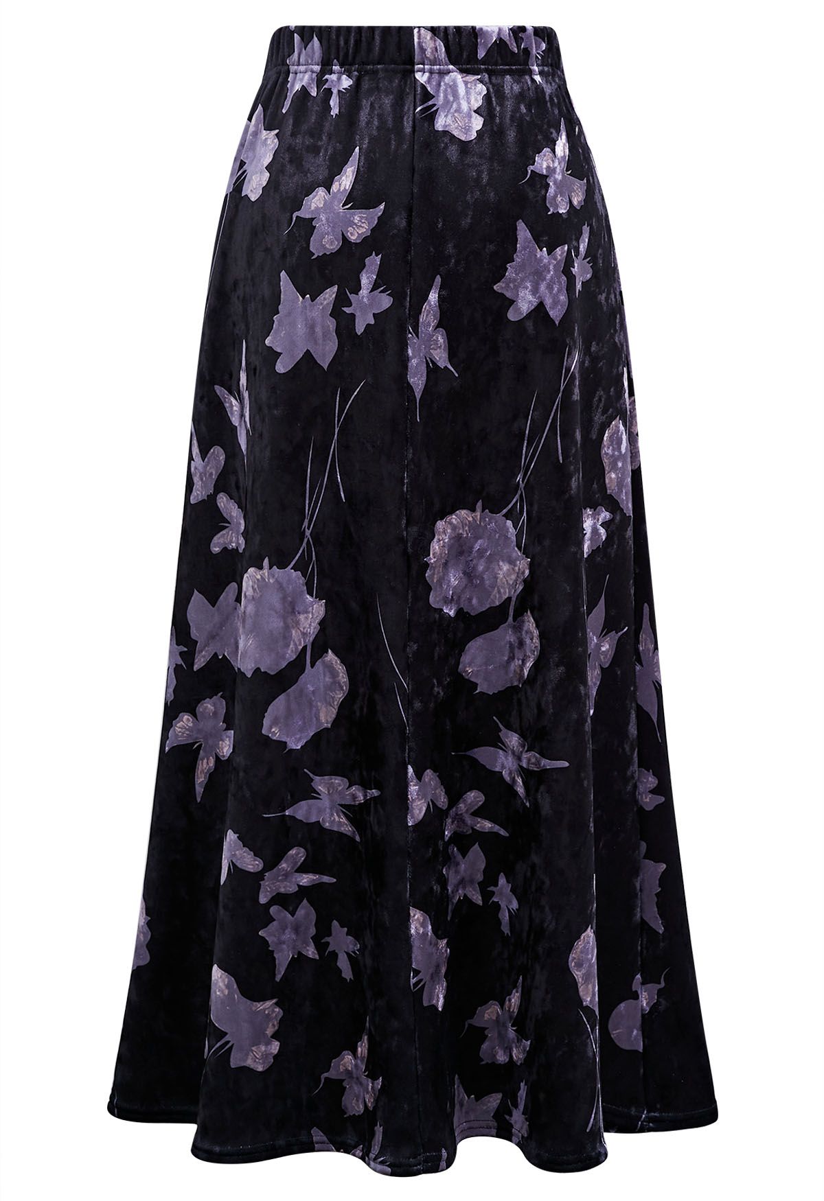 Blooming Butterfly Printed Velvet Maxi Skirt