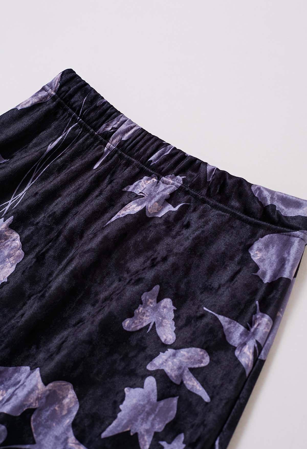 Blooming Butterfly Printed Velvet Maxi Skirt
