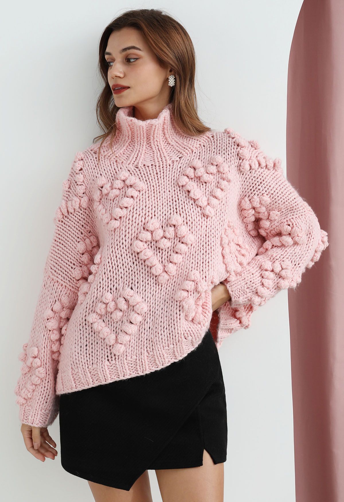 Knit Your Love Turtleneck Sweater in Pink