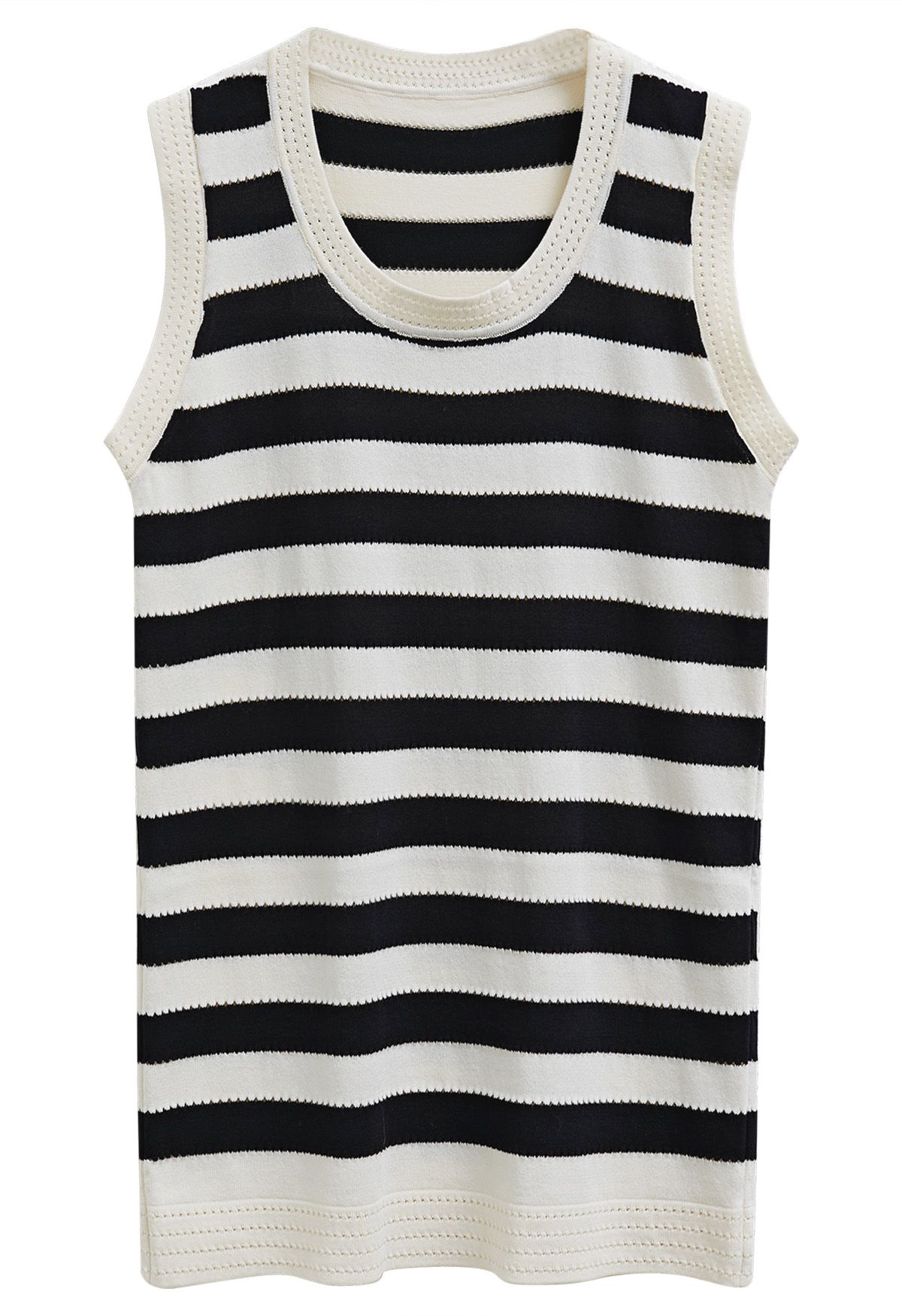 Hollow Out Striped Knit Sleeveless Dress