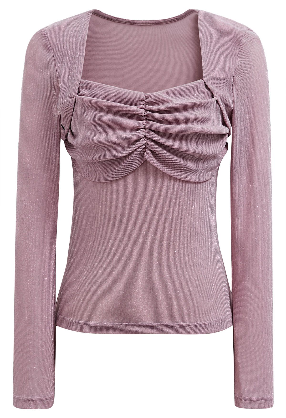 Shimmering Sweetheart Neck Ruched Front Top in Lilac