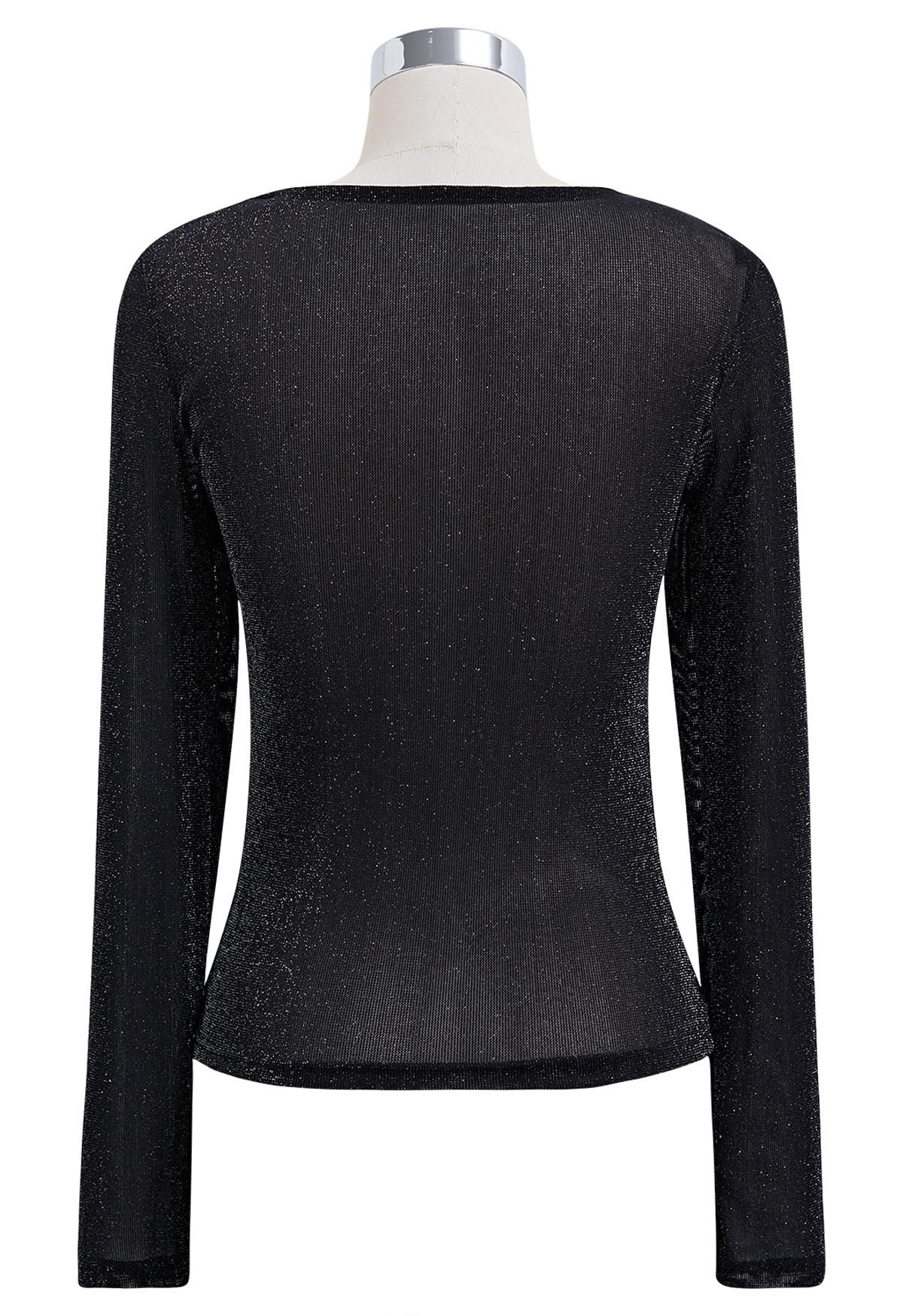 Shimmering Sweetheart Neck Ruched Front Top in Black