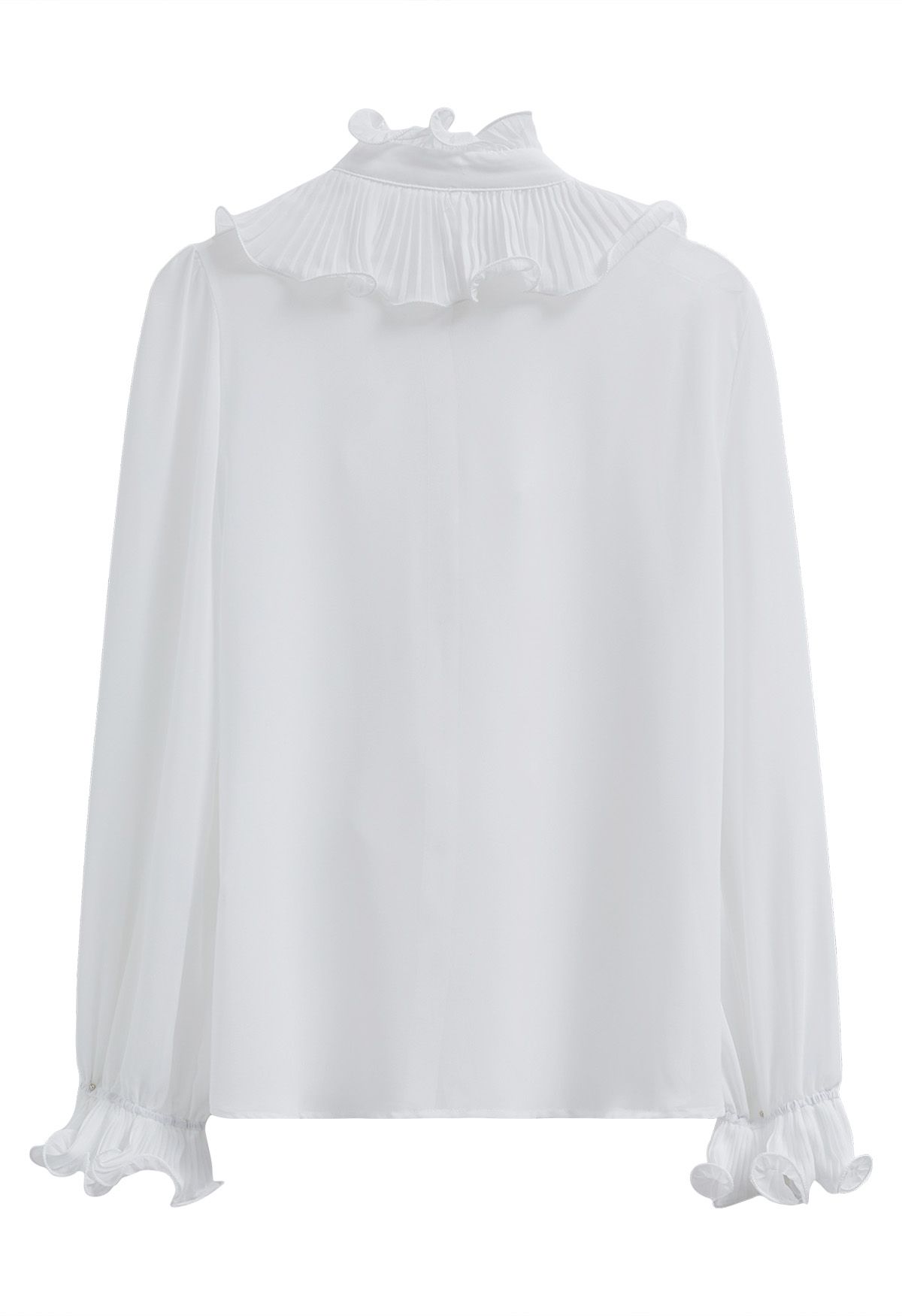 Ruffle Romance Chiffon Button-Up Shirt in White