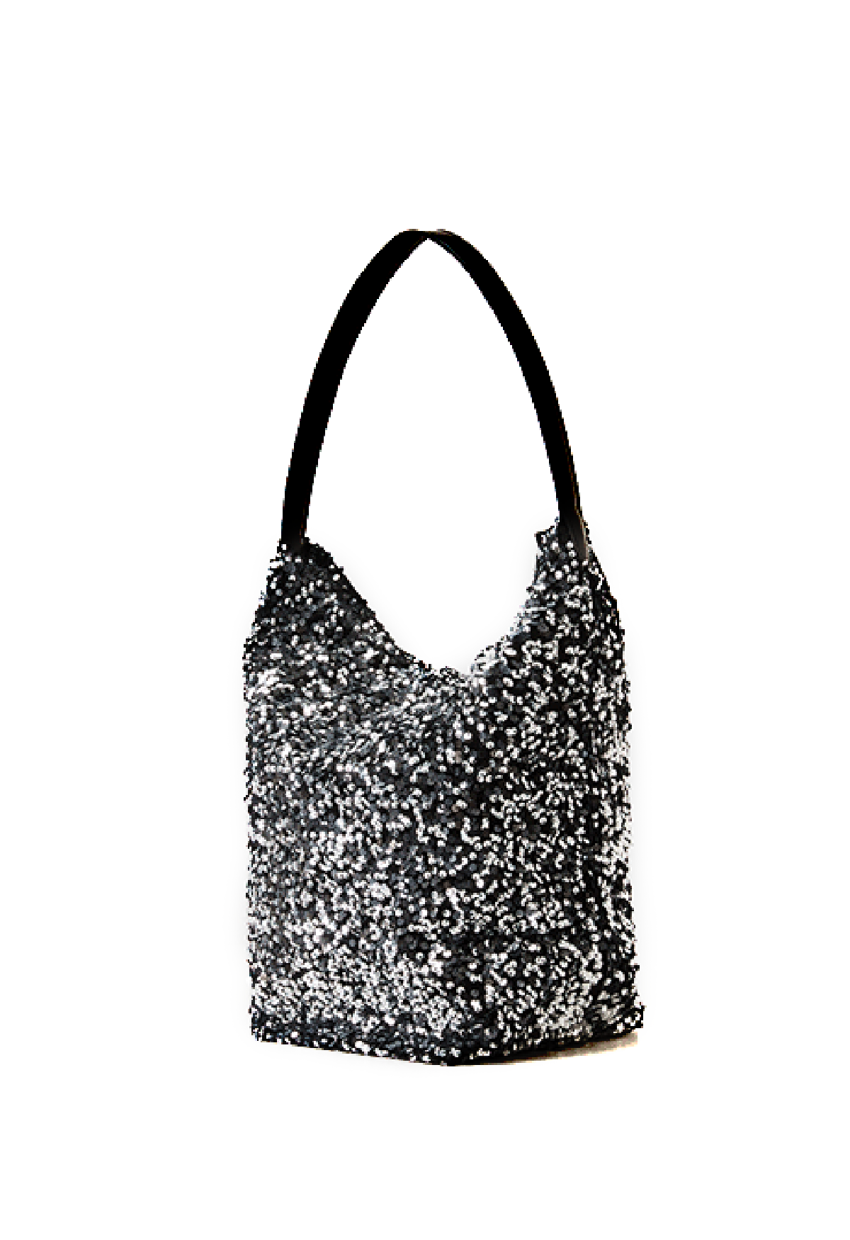 Faux Leather Full Sequin Bucket Bag in Silver