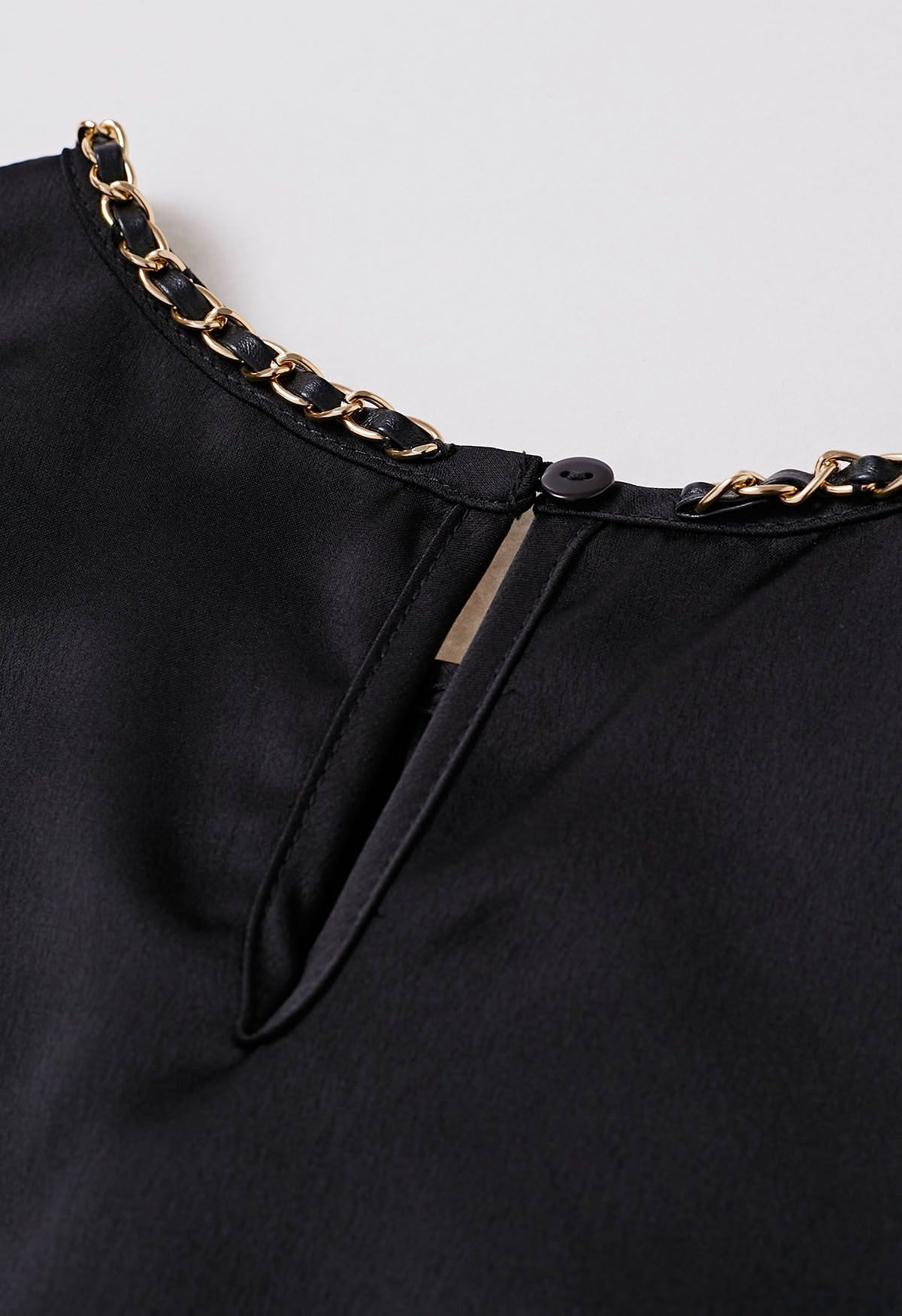 Tailored Chain Neck Satin Top in Black