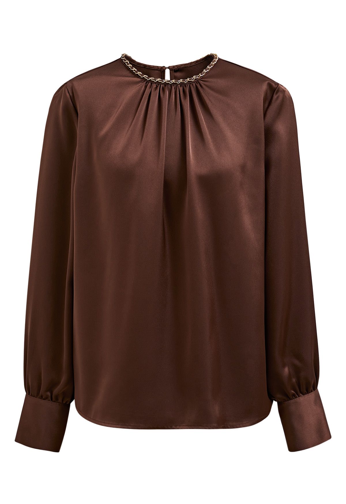 Tailored Chain Neck Satin Top in Brown