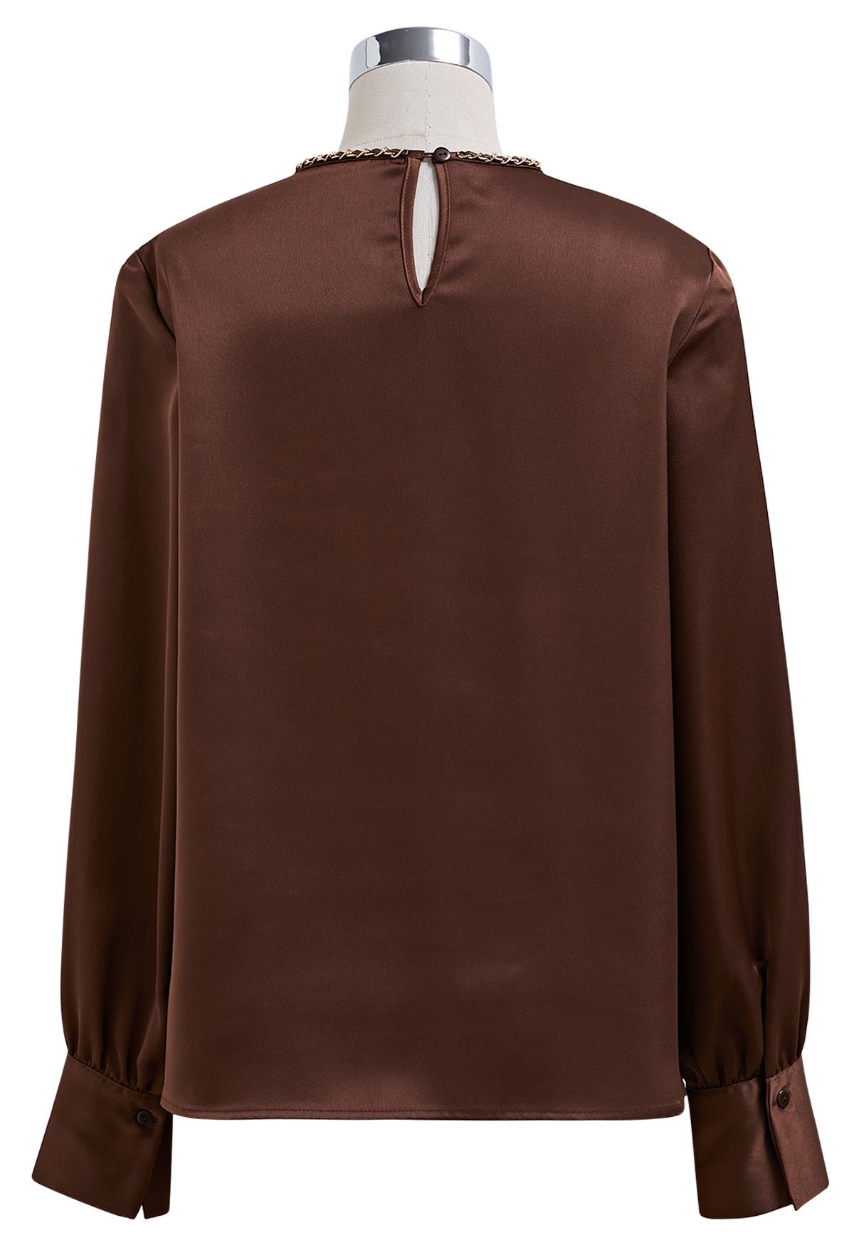 Tailored Chain Neck Satin Top in Brown