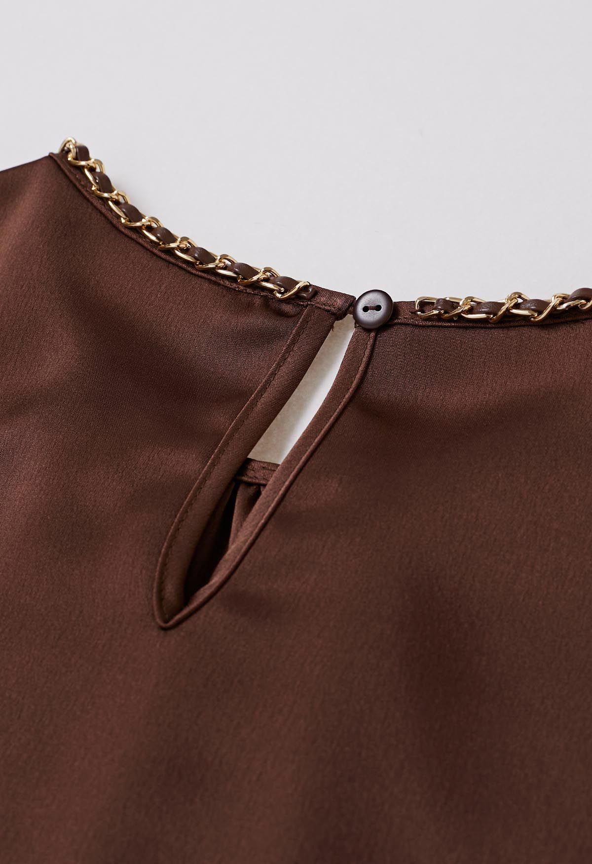 Tailored Chain Neck Satin Top in Brown