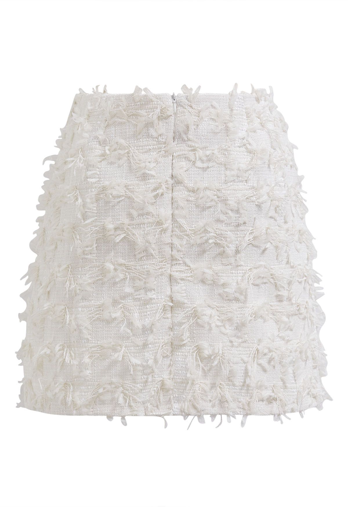 Adorable Fringe Tweed Mini Bud Skirt in Cream