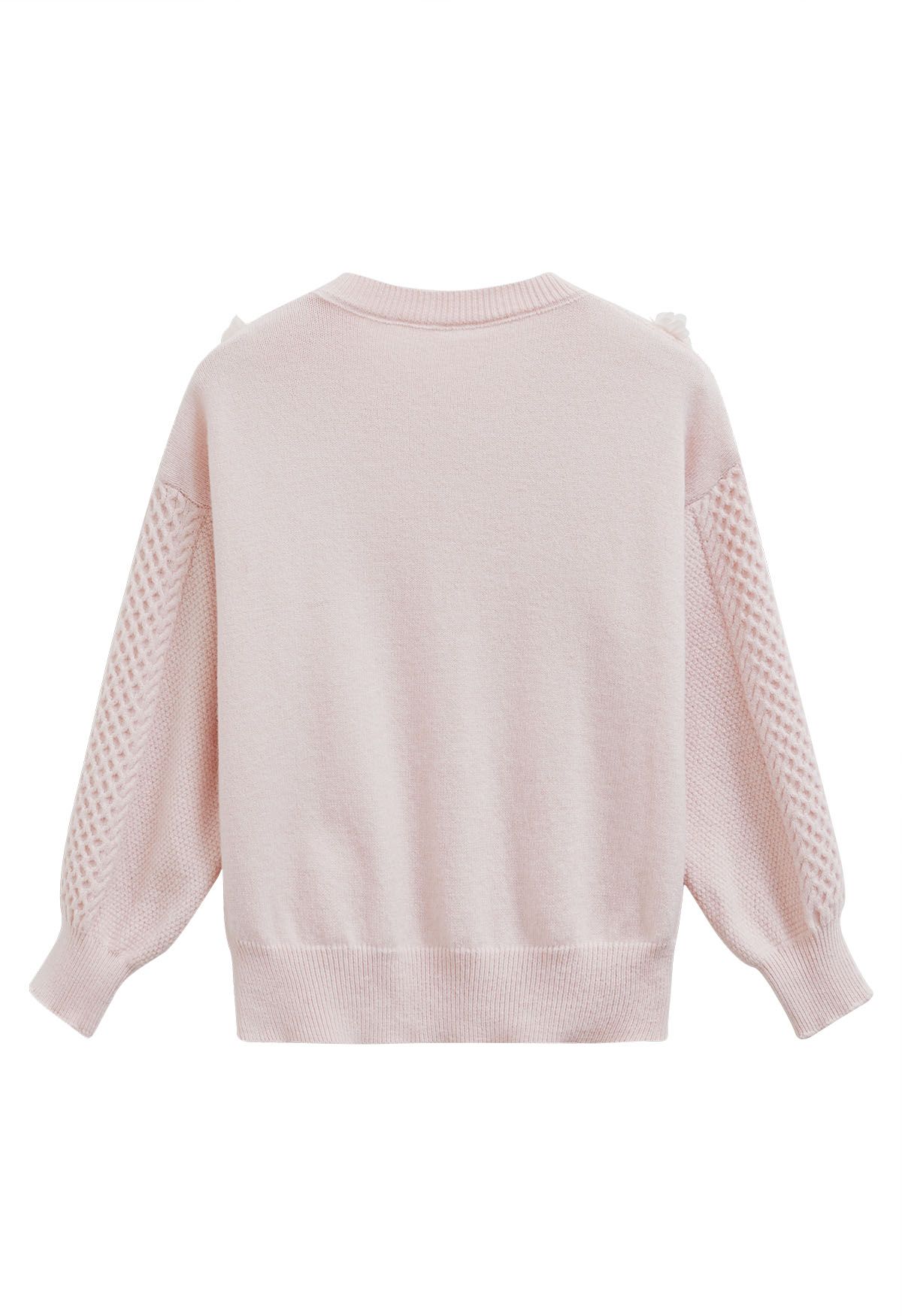 3D Flower Pearly Knit Sweater in Pink