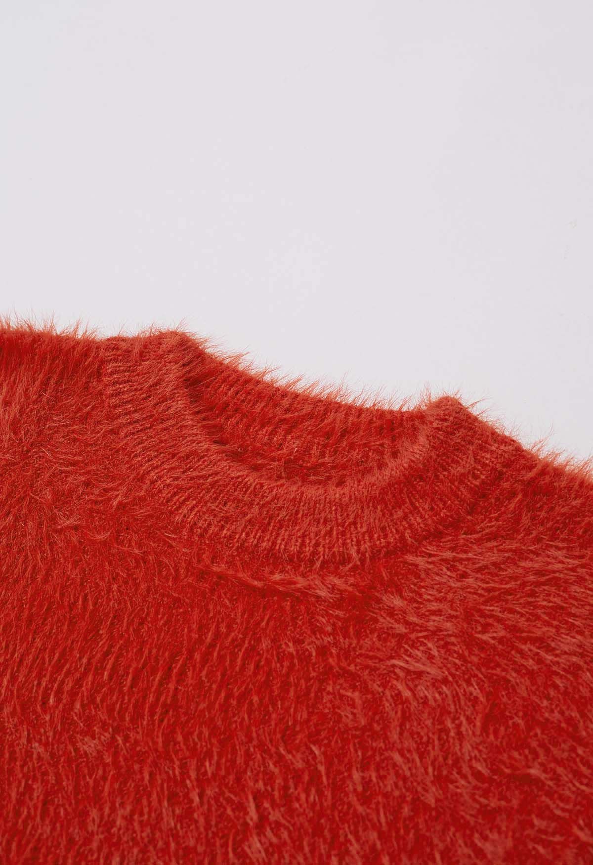 Solid Color Fuzzy Knit Sweater in Orange