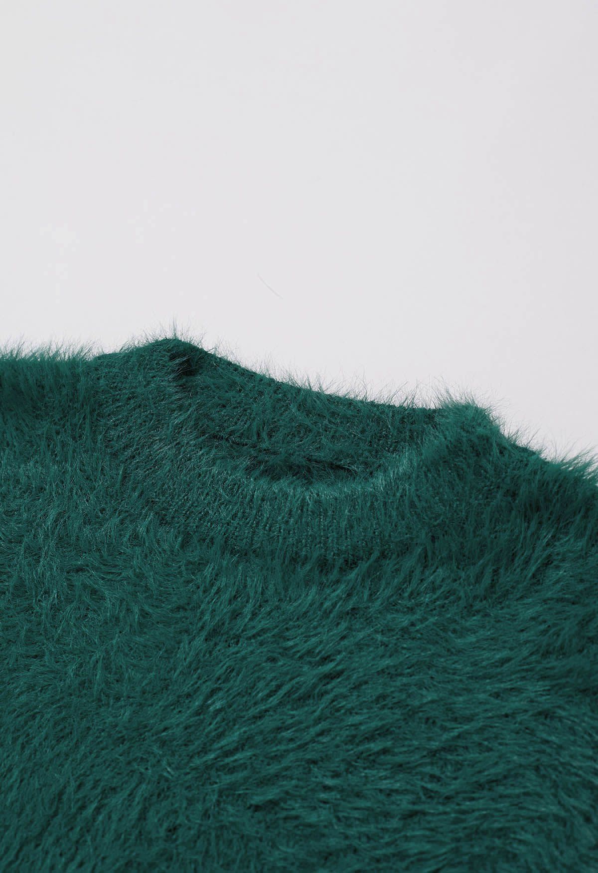 Solid Color Fuzzy Knit Sweater in Green