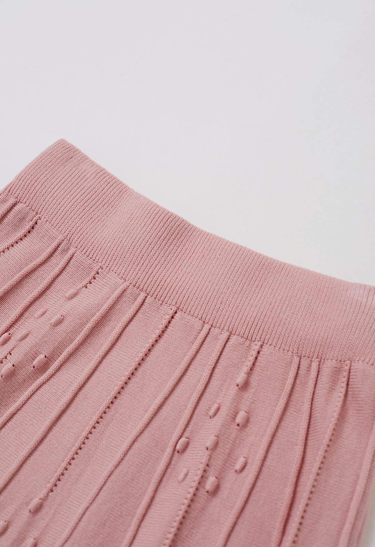 Embossed Dots Seam Knit Midi Skirt in Pink