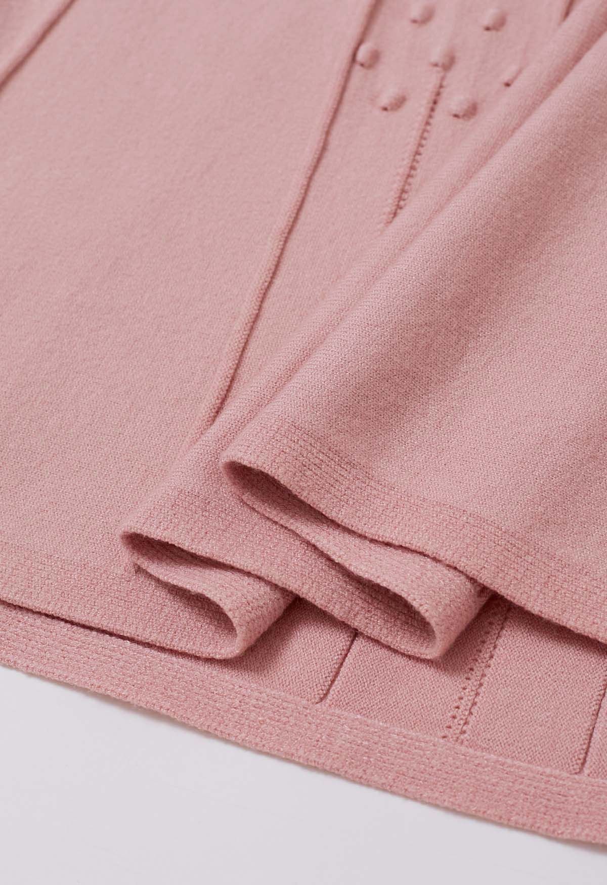 Embossed Dots Seam Knit Midi Skirt in Pink