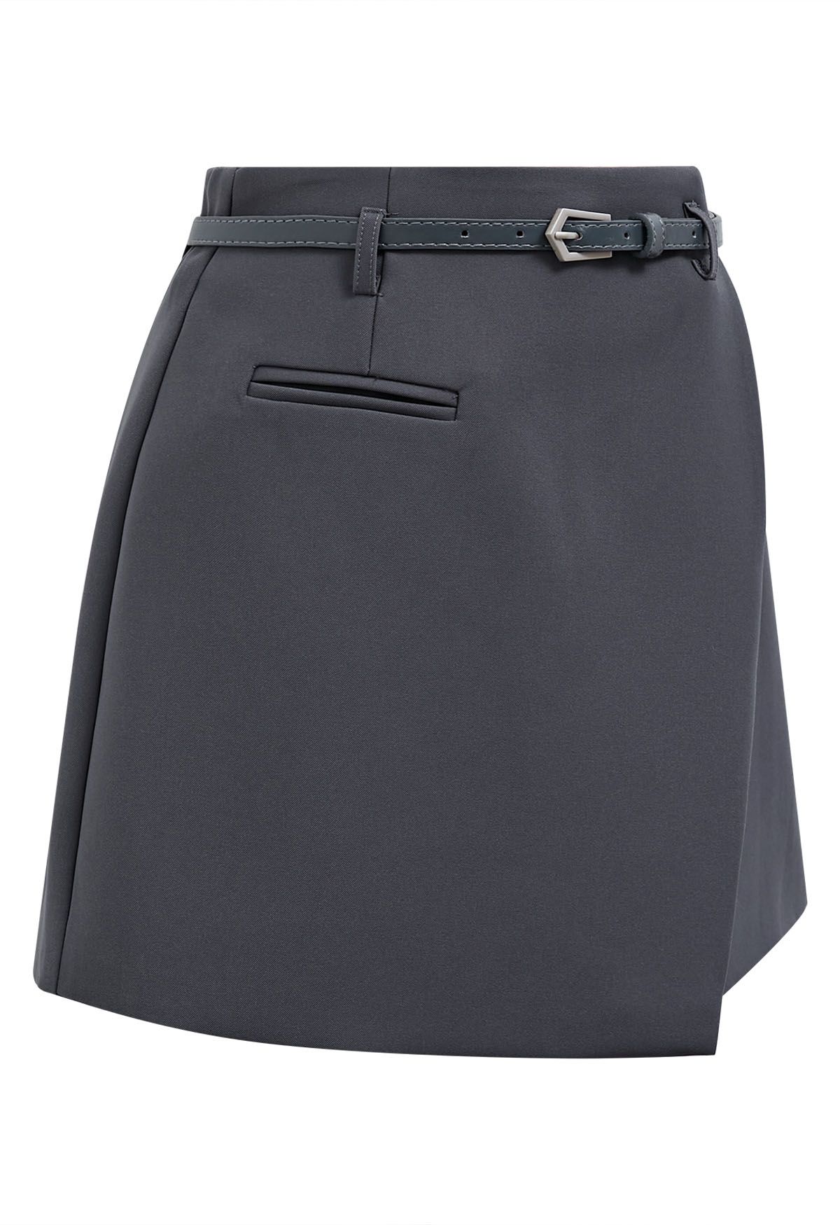 Welt Pocket Belted Flap Skorts in Grey