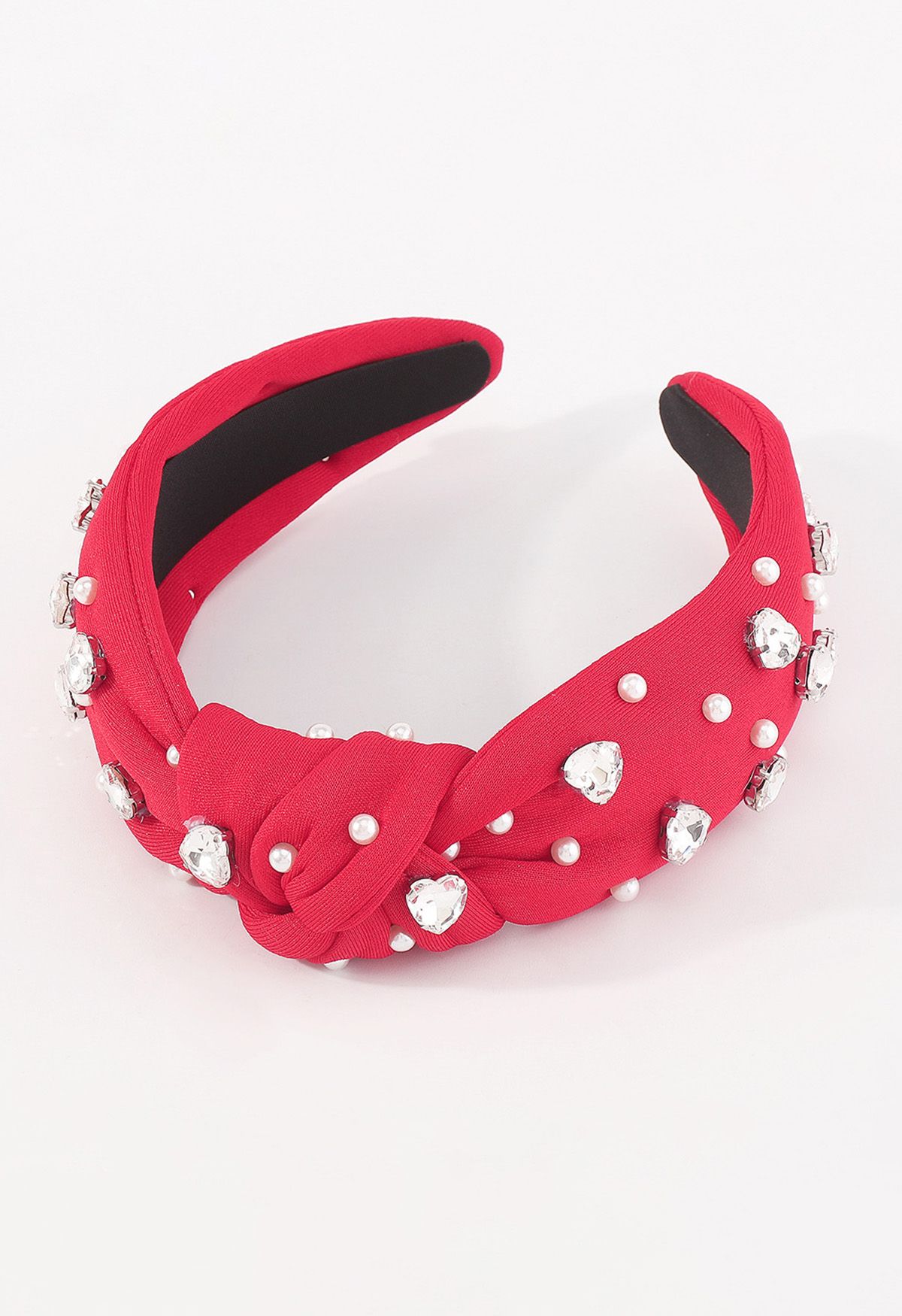 Rhinestone Pearl Knotted Headband in Red