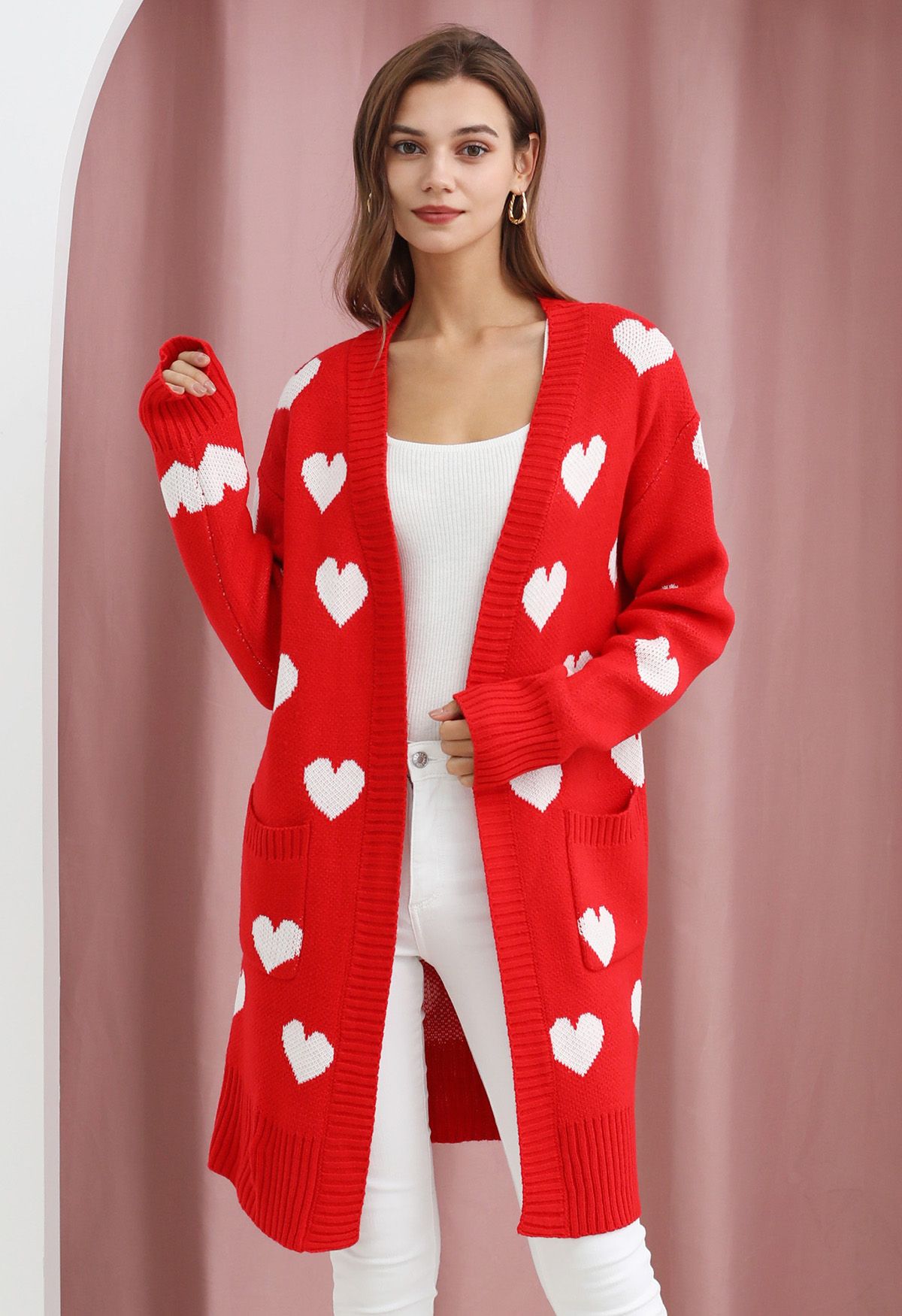 Love Embrace Open Front Knit Cardigan in Red