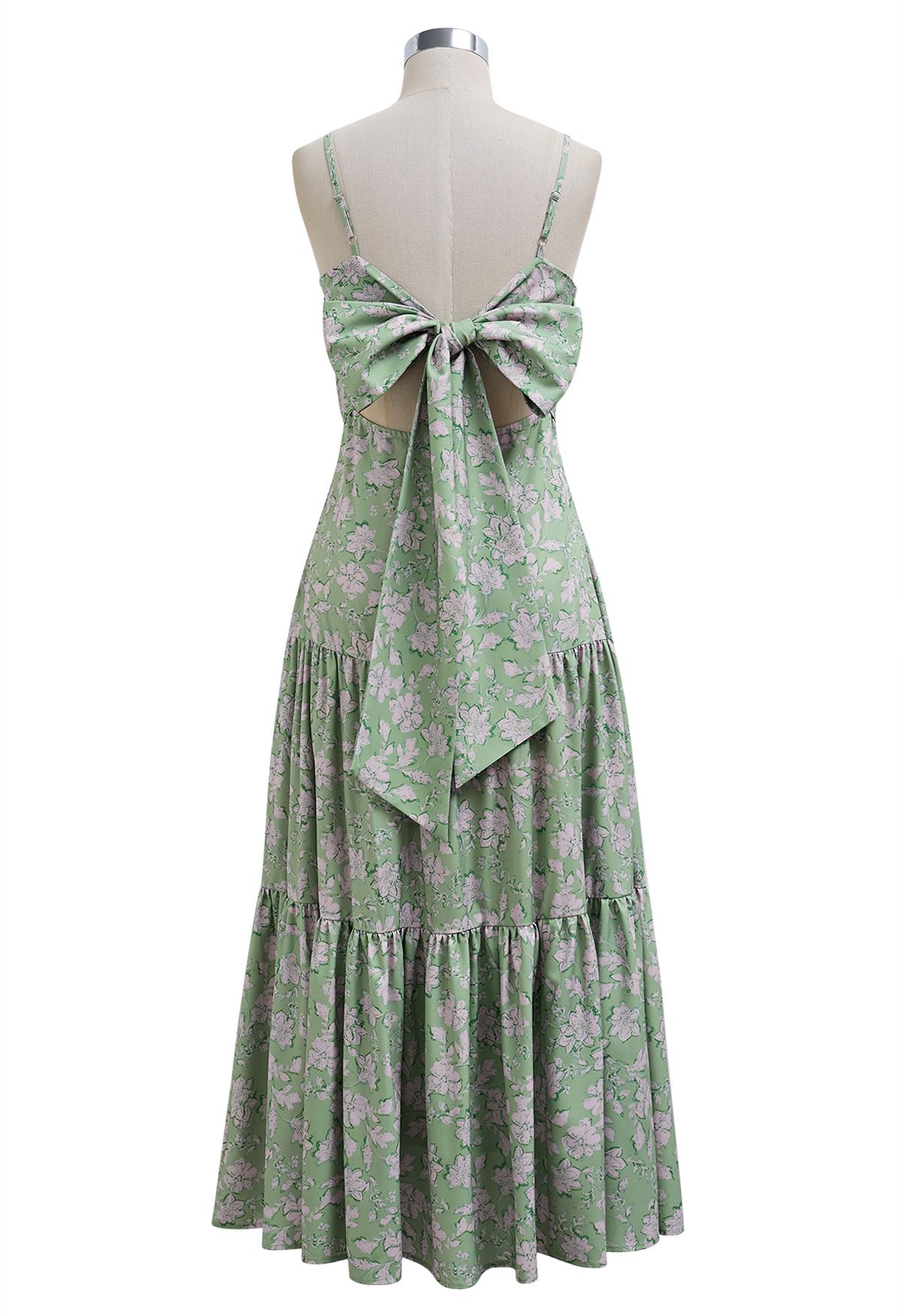 Bowknot Back Floral Print Cami Dress in Green