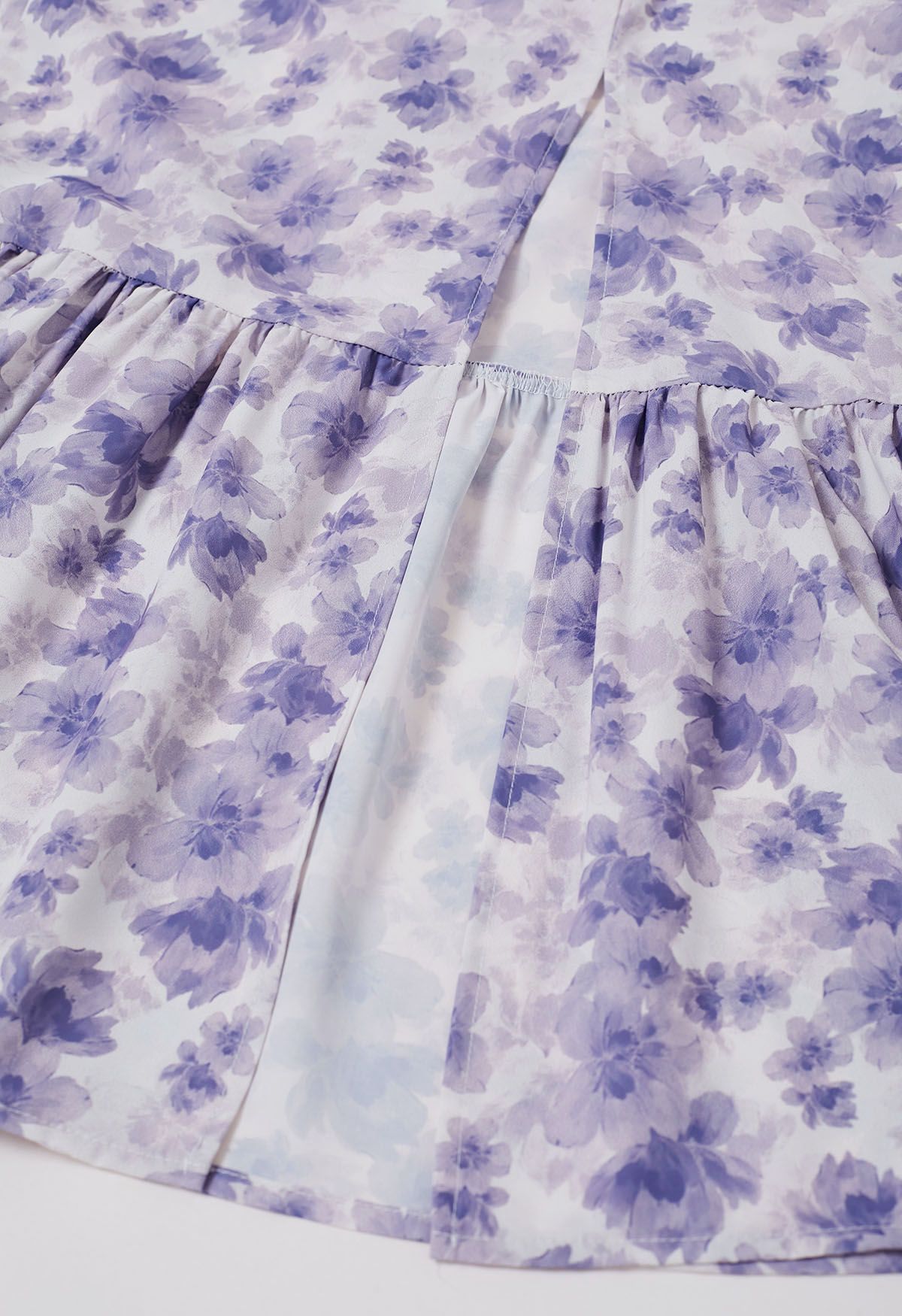 Floral Tie-Shoulder Split Midi Dress in Purple