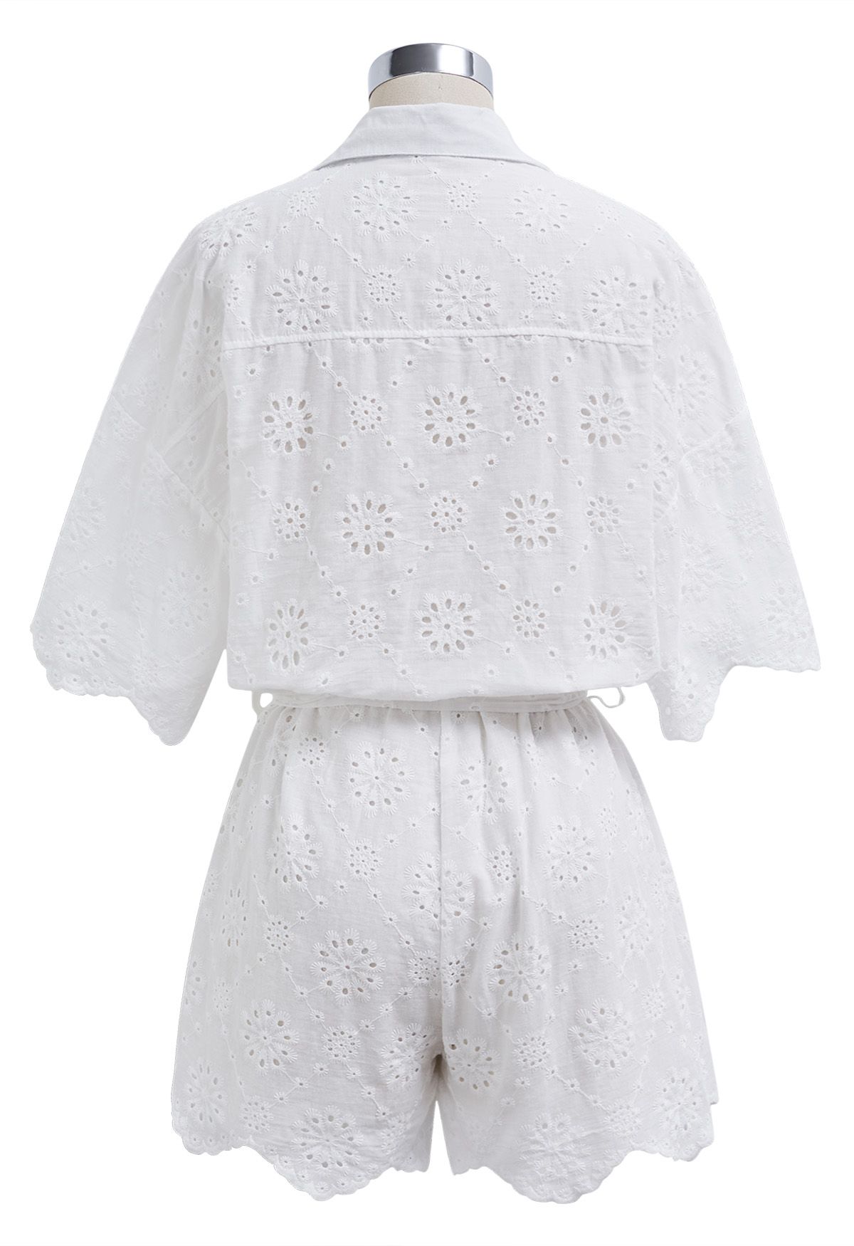 Floral Eyelet Embroidery Scalloped Edge Playsuit