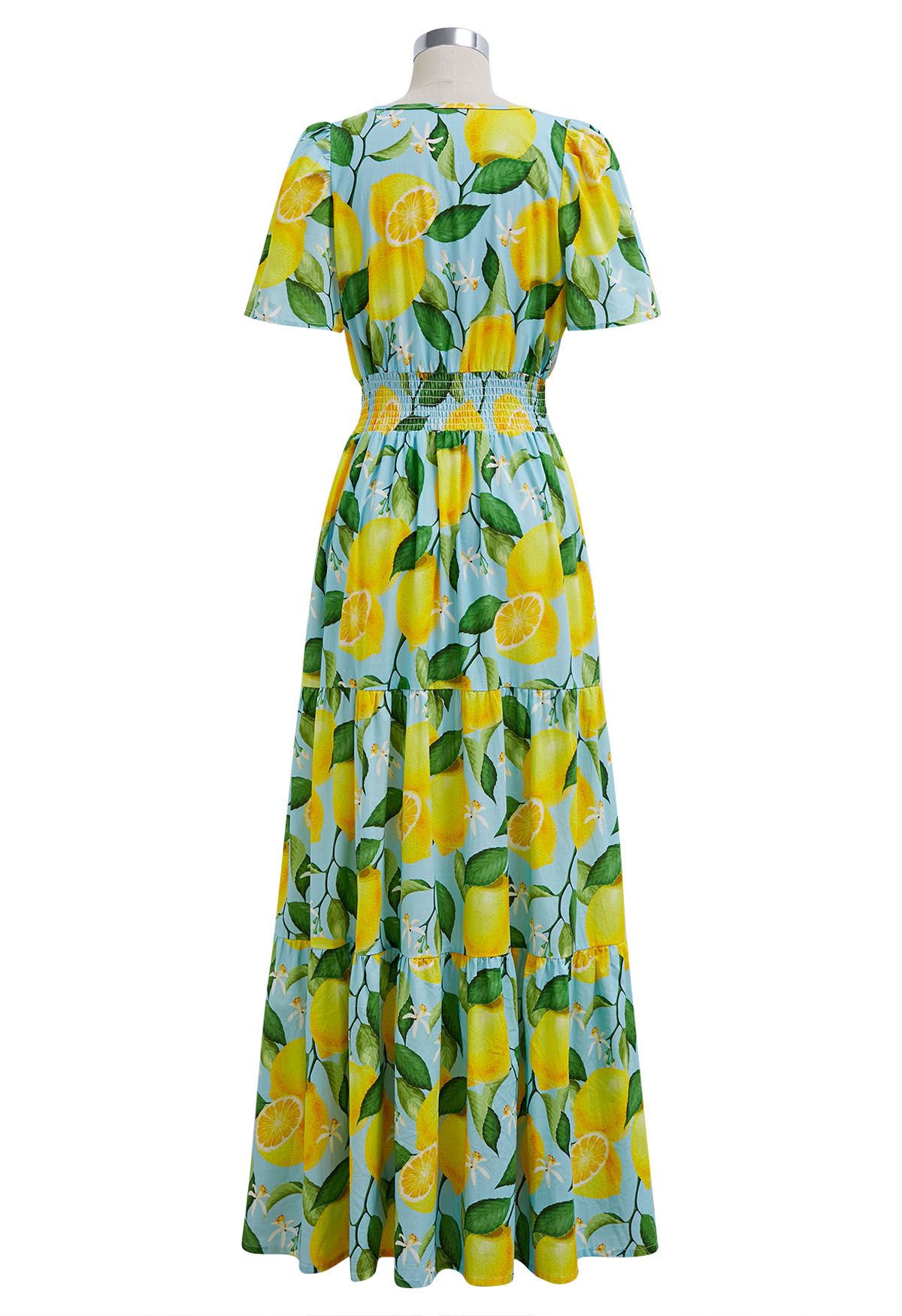 Zesty Yellow Lemon Printed Maxi Dress