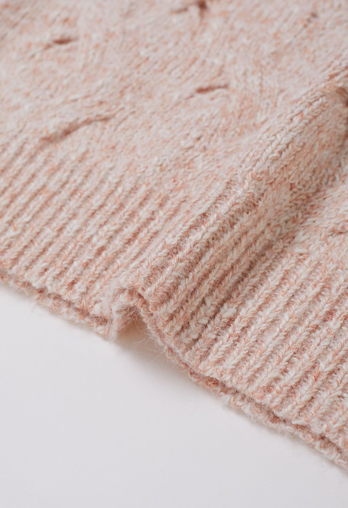 Hollow Out Mix-Color Cable Knit Sweater in Apricot