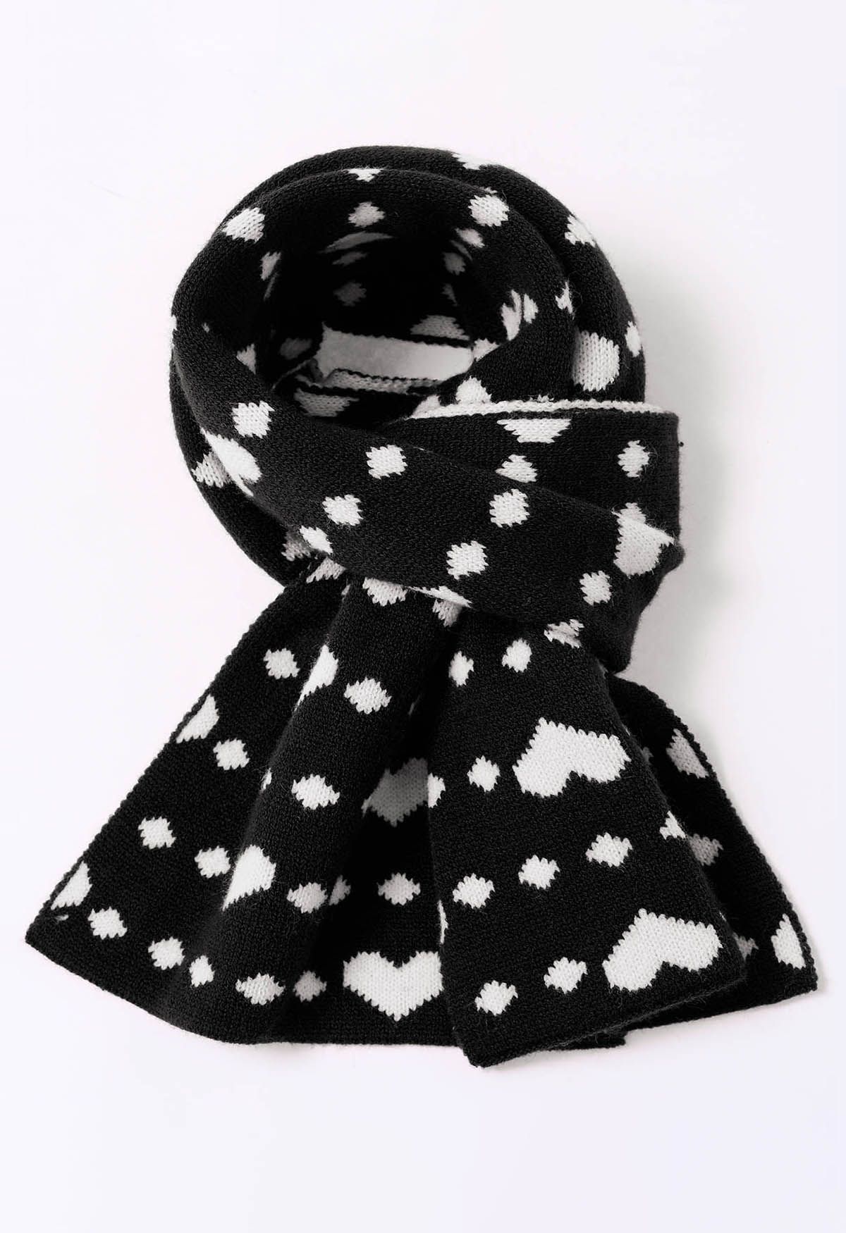 Sweet Little Heart Soft Knit Scarf in Black