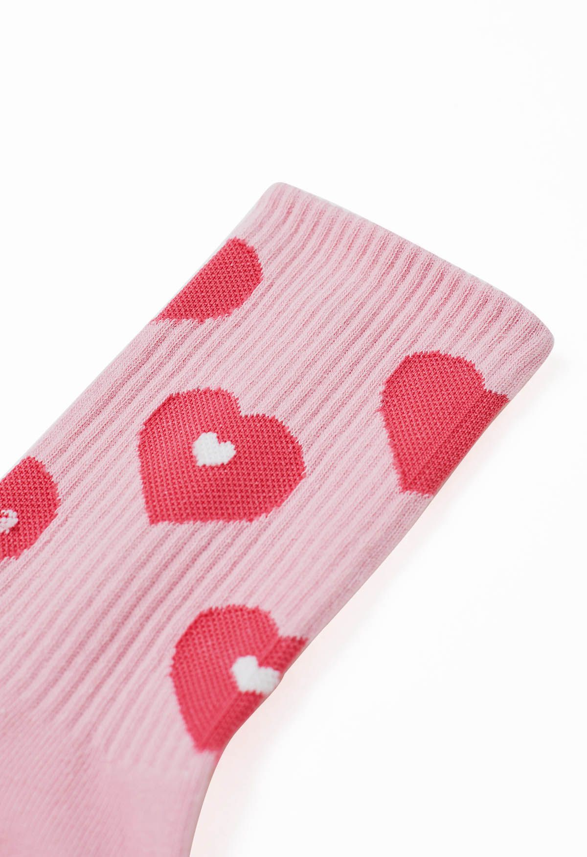 Double-Heart Pastel Pink Crew Socks