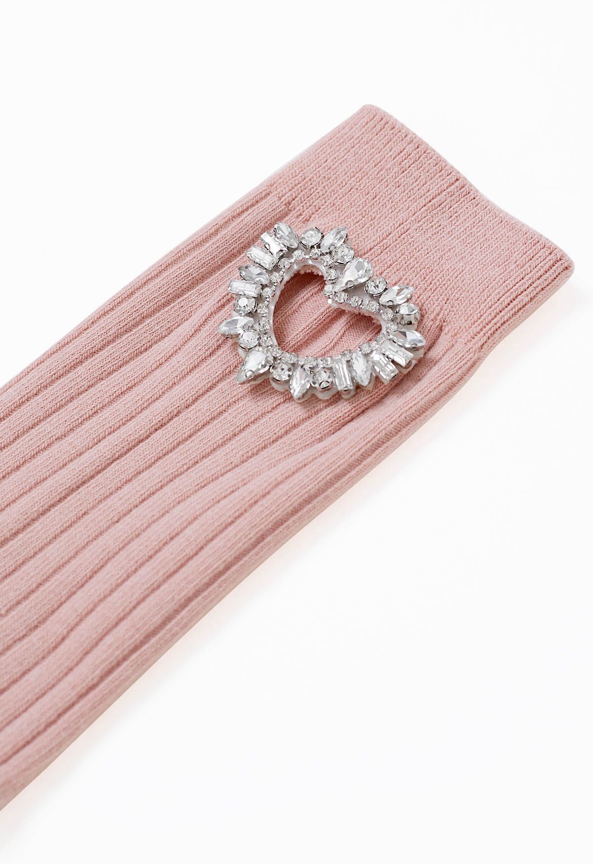 Rhinestone Hollow Out Heart Cotton Socks in Pink