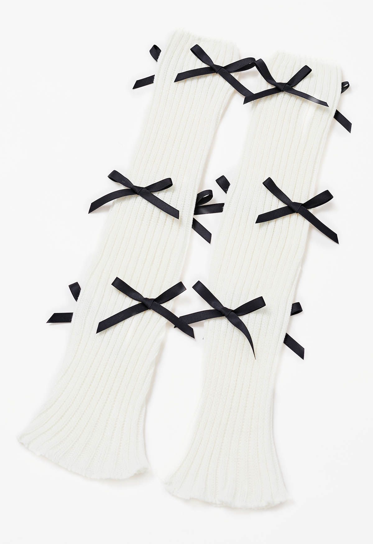 Bowknot Decor Knit Leg Warmers in White