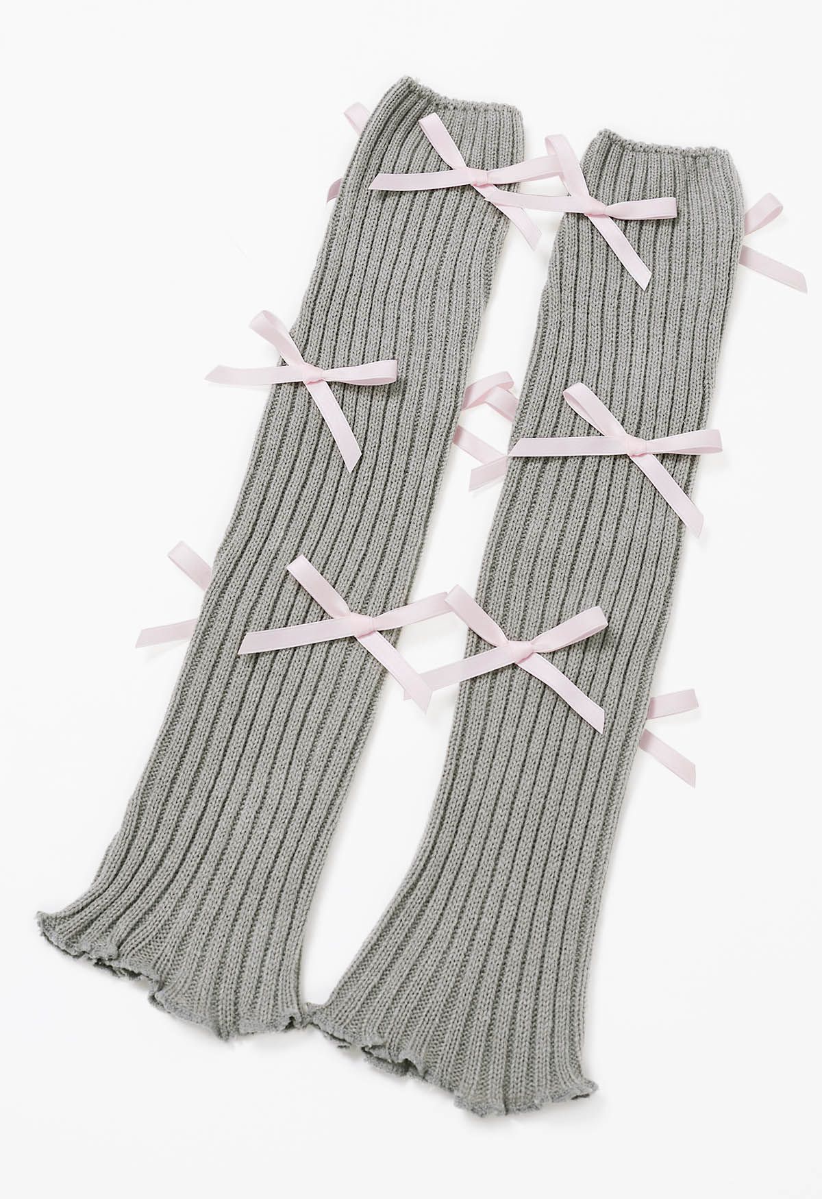 Bowknot Decor Knit Leg Warmers in Grey