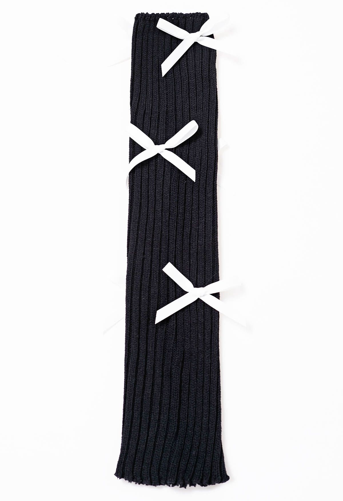 Bowknot Decor Knit Leg Warmers in Black