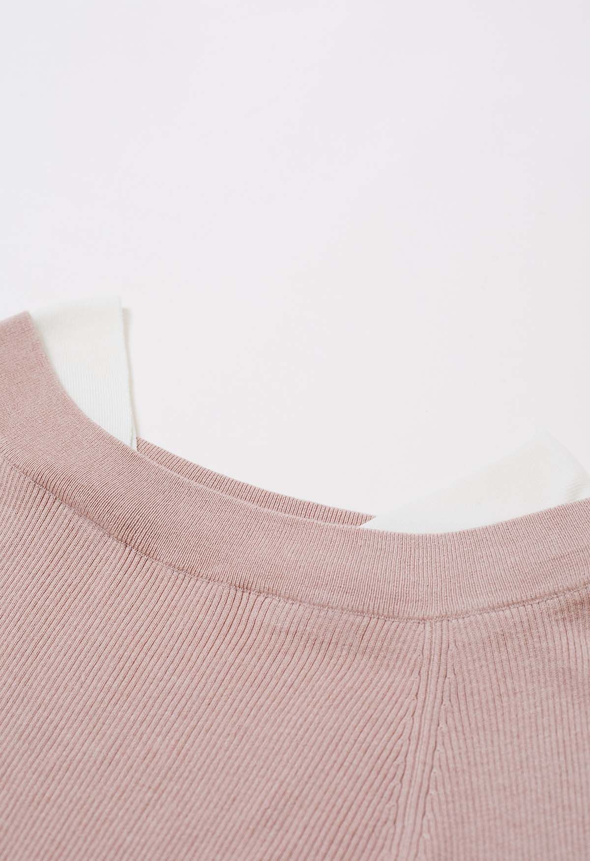 Color Blocked Neckline Knit Top in Pink