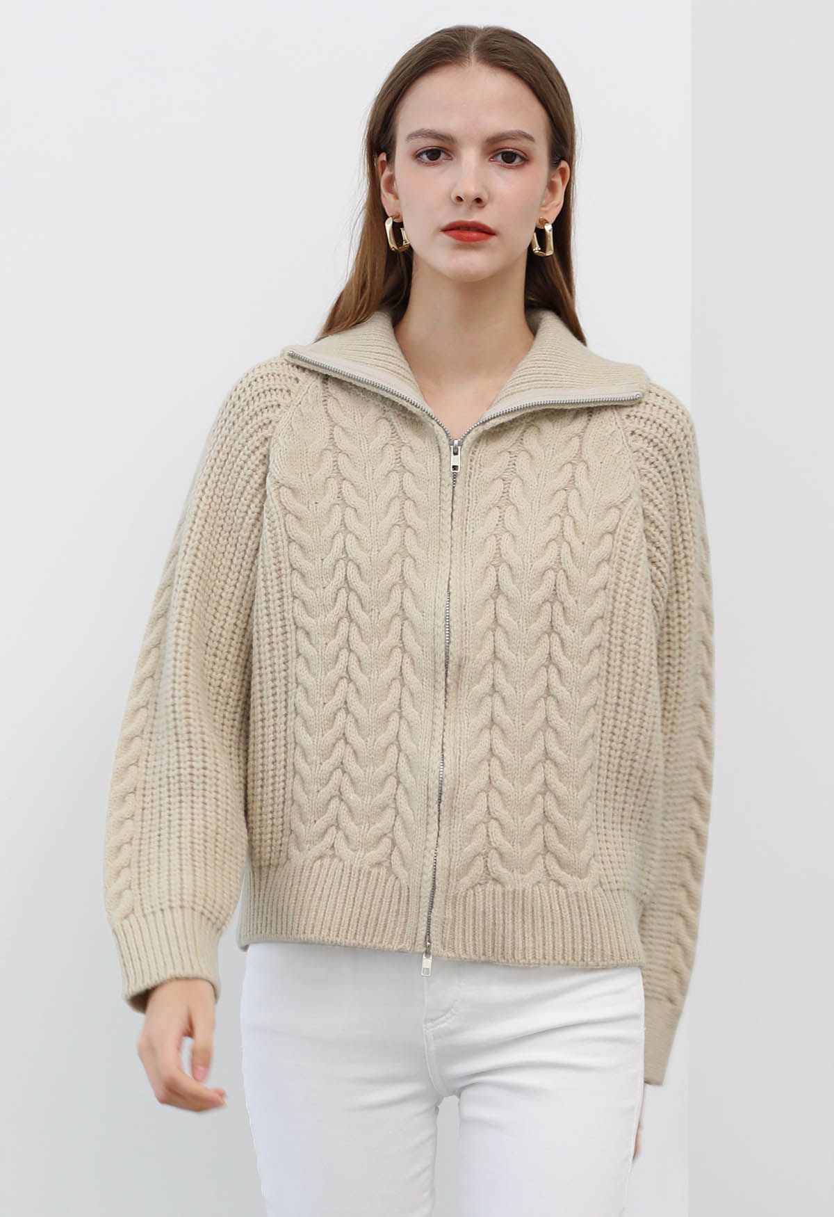 Cable Knit Zip Front Sweater