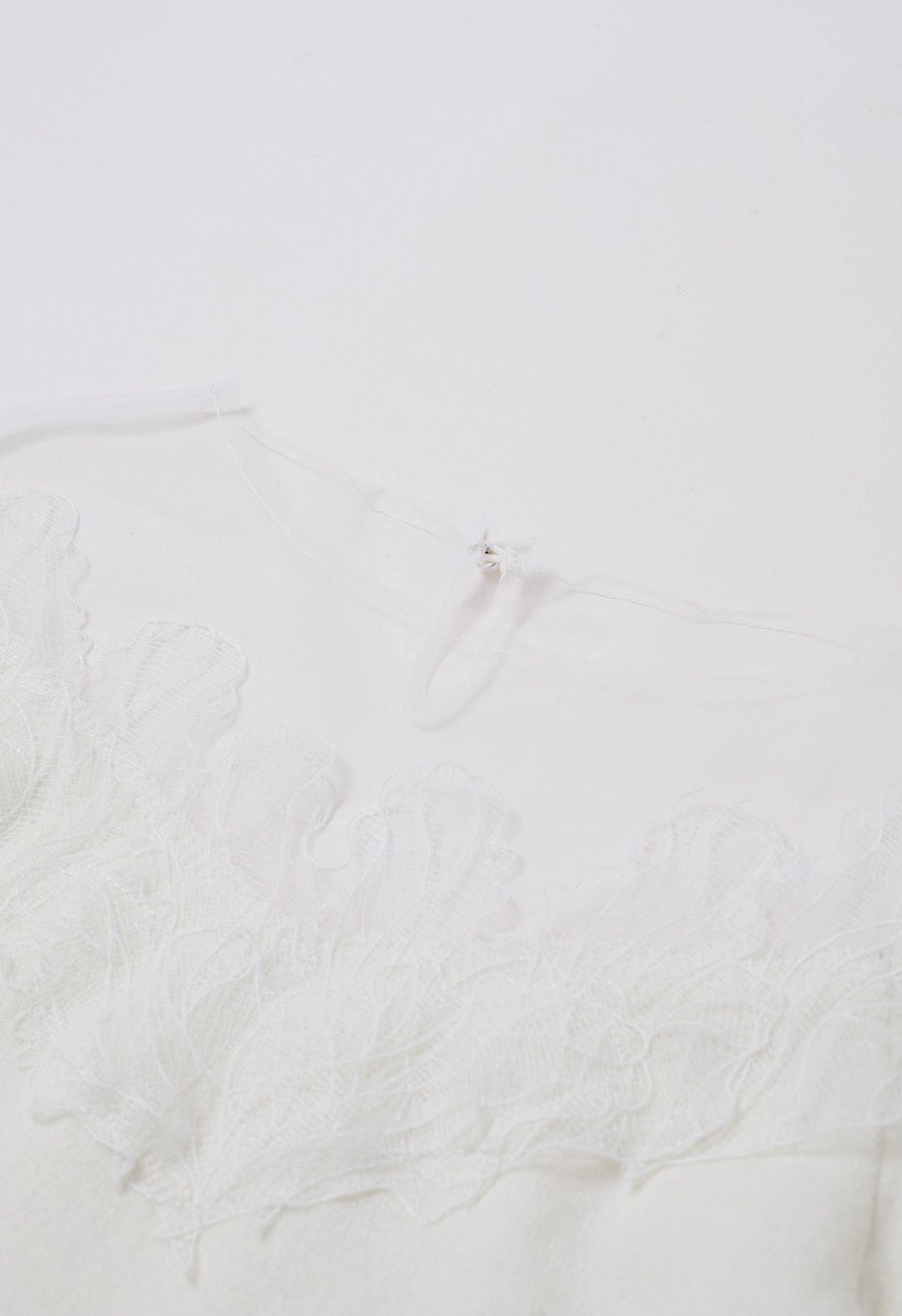 Crochet Lace Mesh Shoulder Spliced Knit Top in White