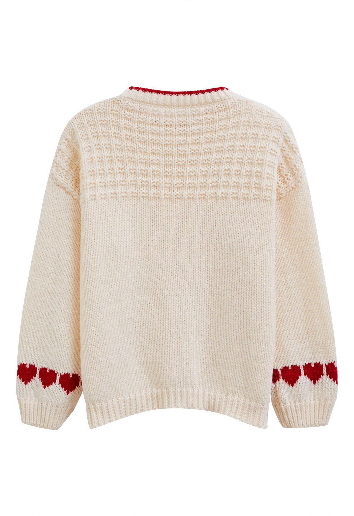 Heart Cuffs Drop Shoulder Knit Sweater