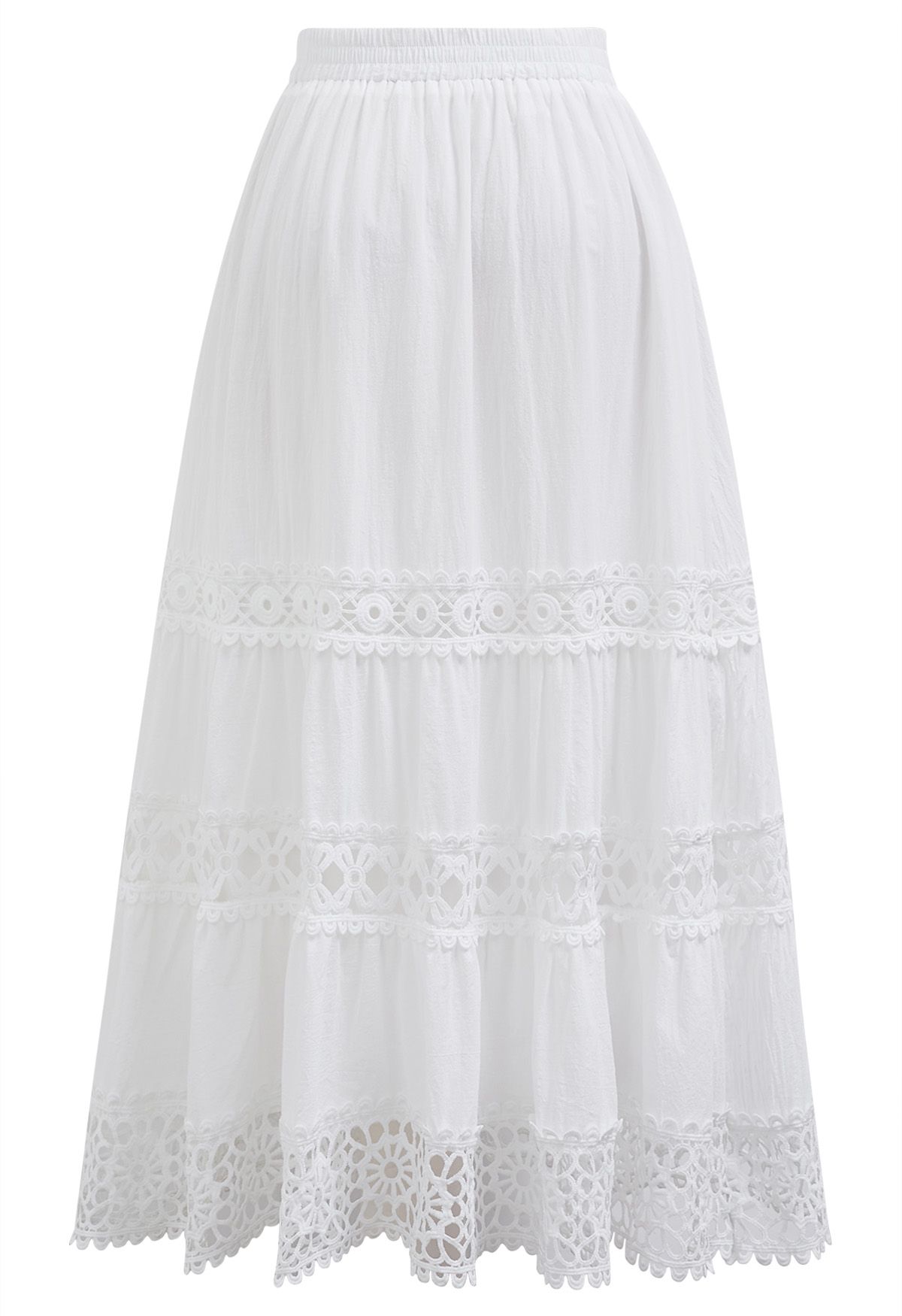 Geometric Lace Maxi Skirt in White