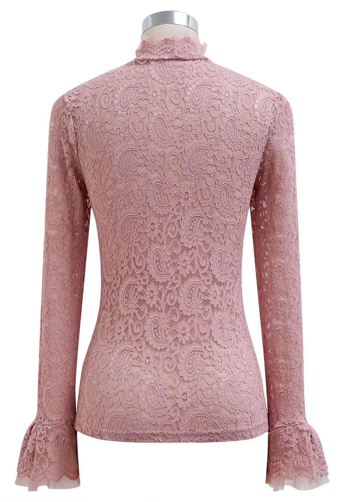 Paisley Full Lace Mesh Inserted Top in Pink