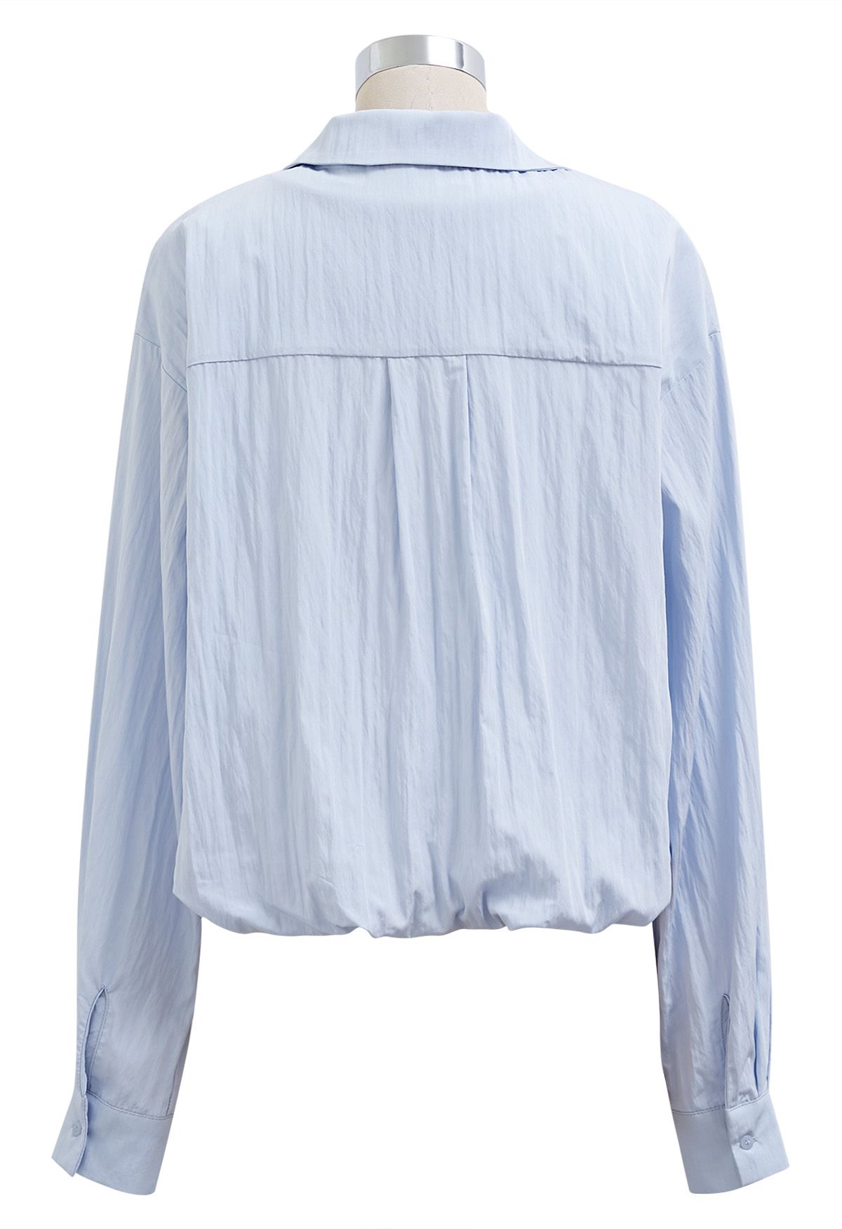 Necklace Decorated Fake Two-Piece Shirt in Light Blue