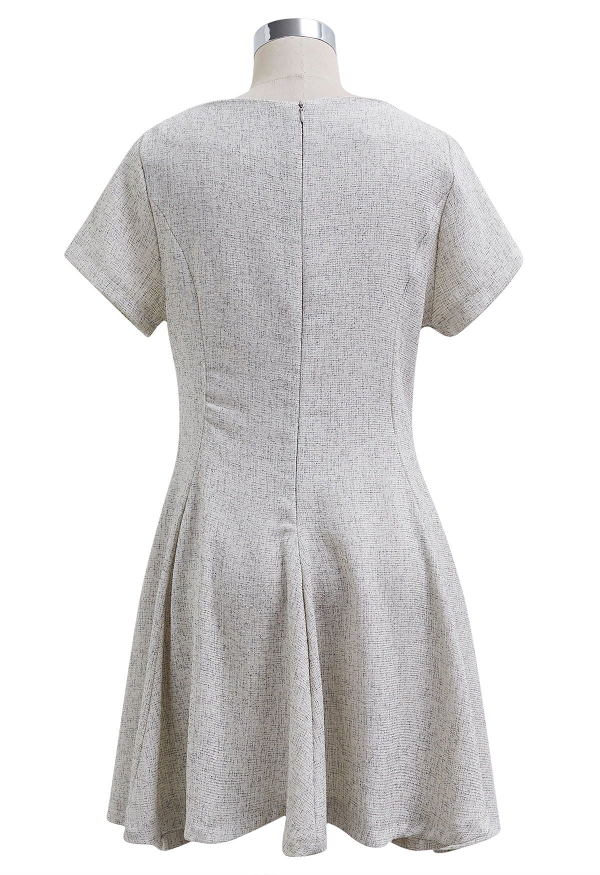 Fit-and-Flare Seamed Tweed Mini Dress in Ivory