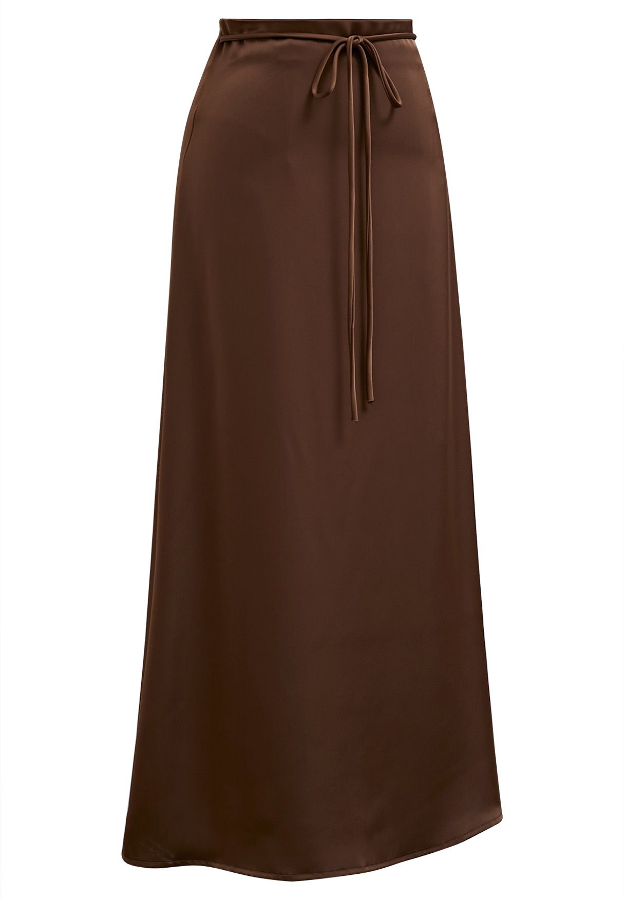 Tie String Satin Maxi Skirt in Brown