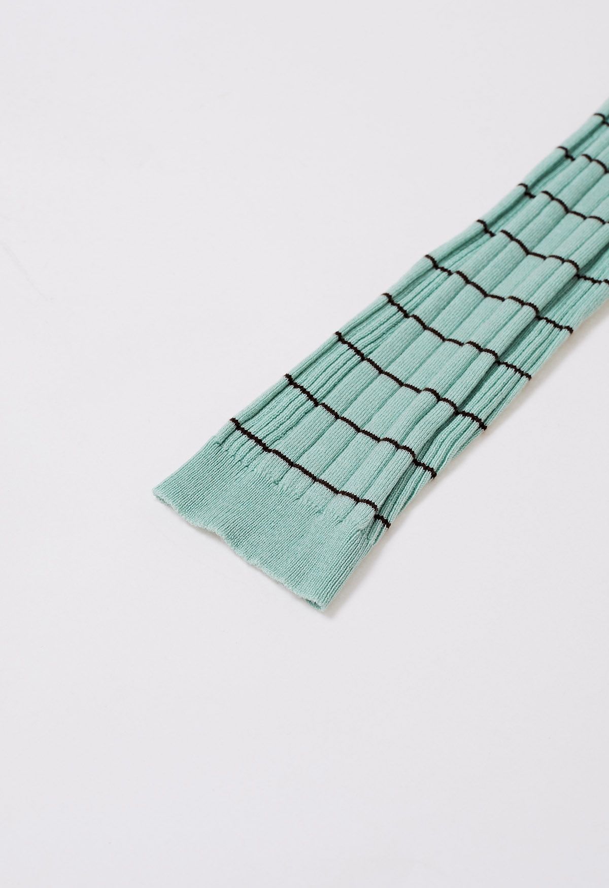 Turn-Down Collar Striped Knit Cardigan in Green